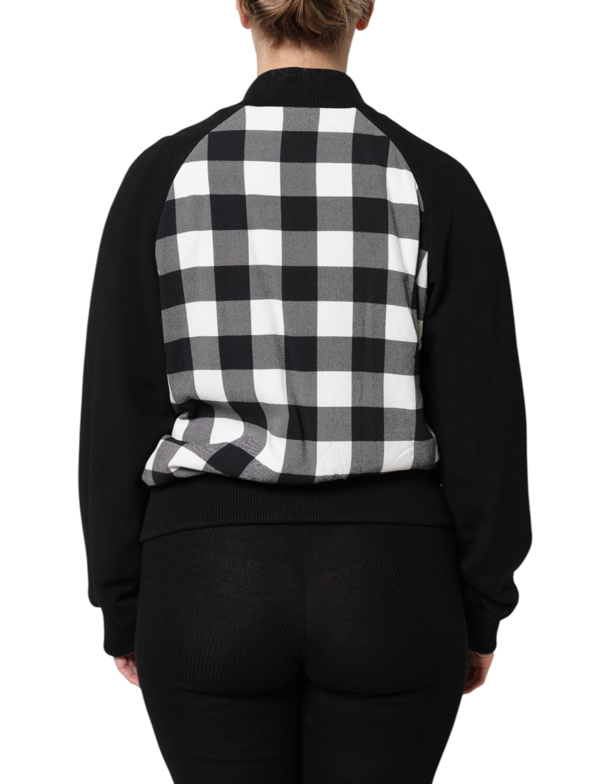 Dolce & Gabbana Black White Check Floral Button Down Jacket - ACCEXO