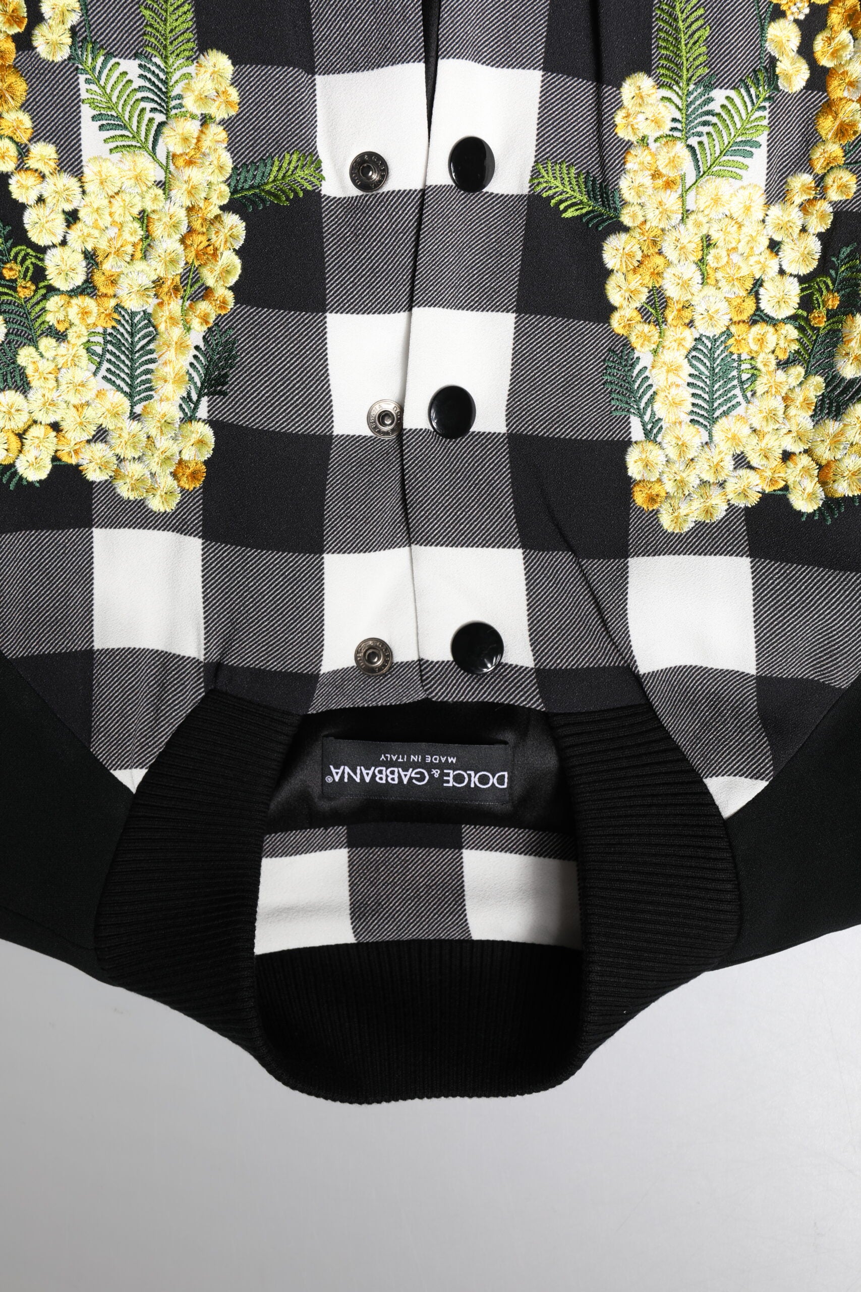 Dolce & Gabbana Black White Check Floral Button Down Jacket - ACCEXO