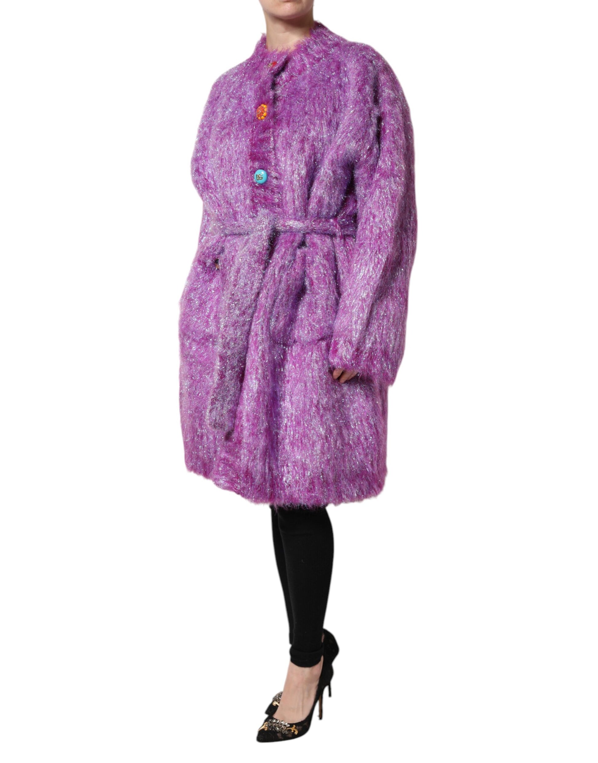 Dolce & Gabbana Purple Button Embellished Trench Coat Jacket - ACCEXO