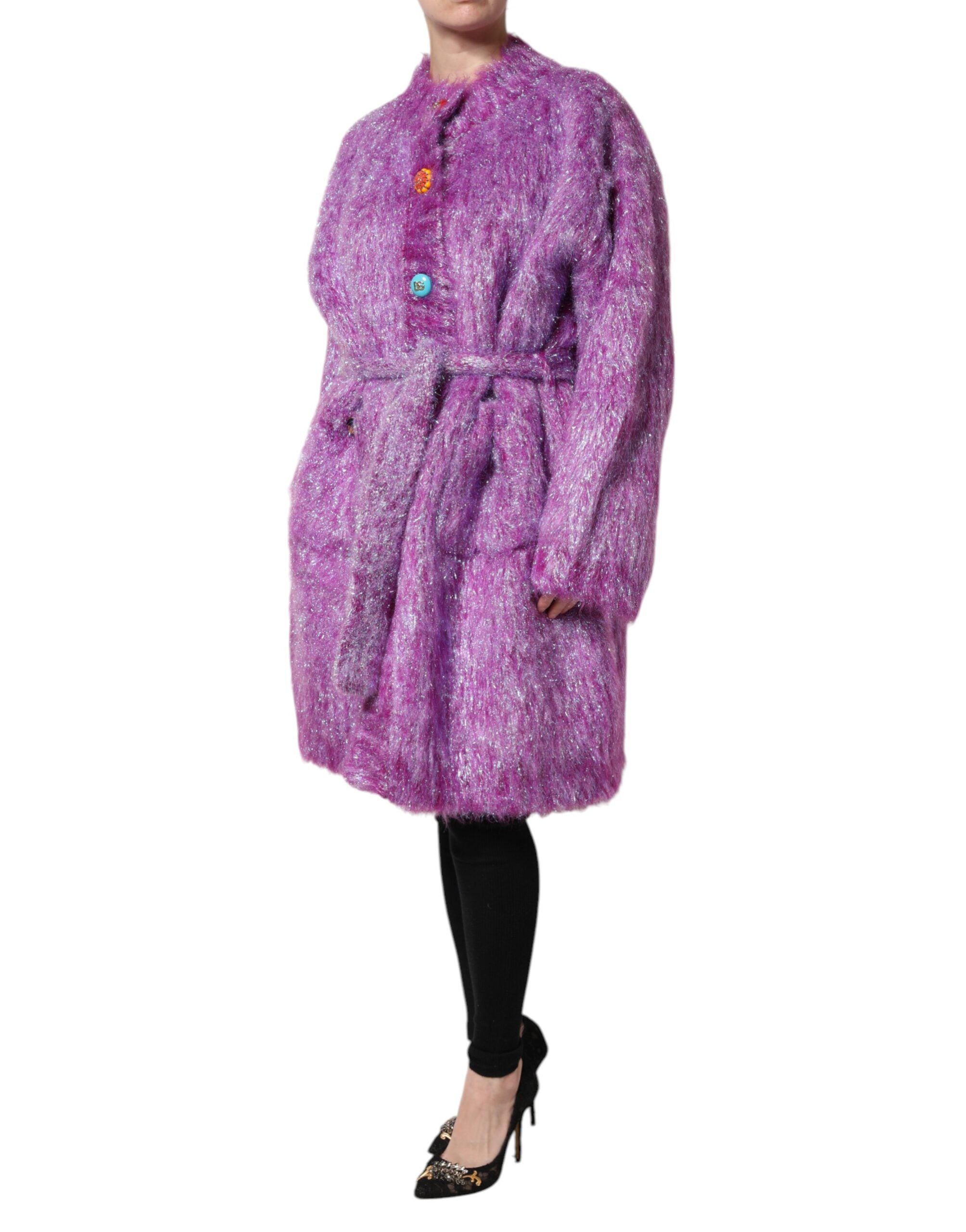 Dolce & Gabbana Purple Button Embellished Trench Coat Jacket - ACCEXO