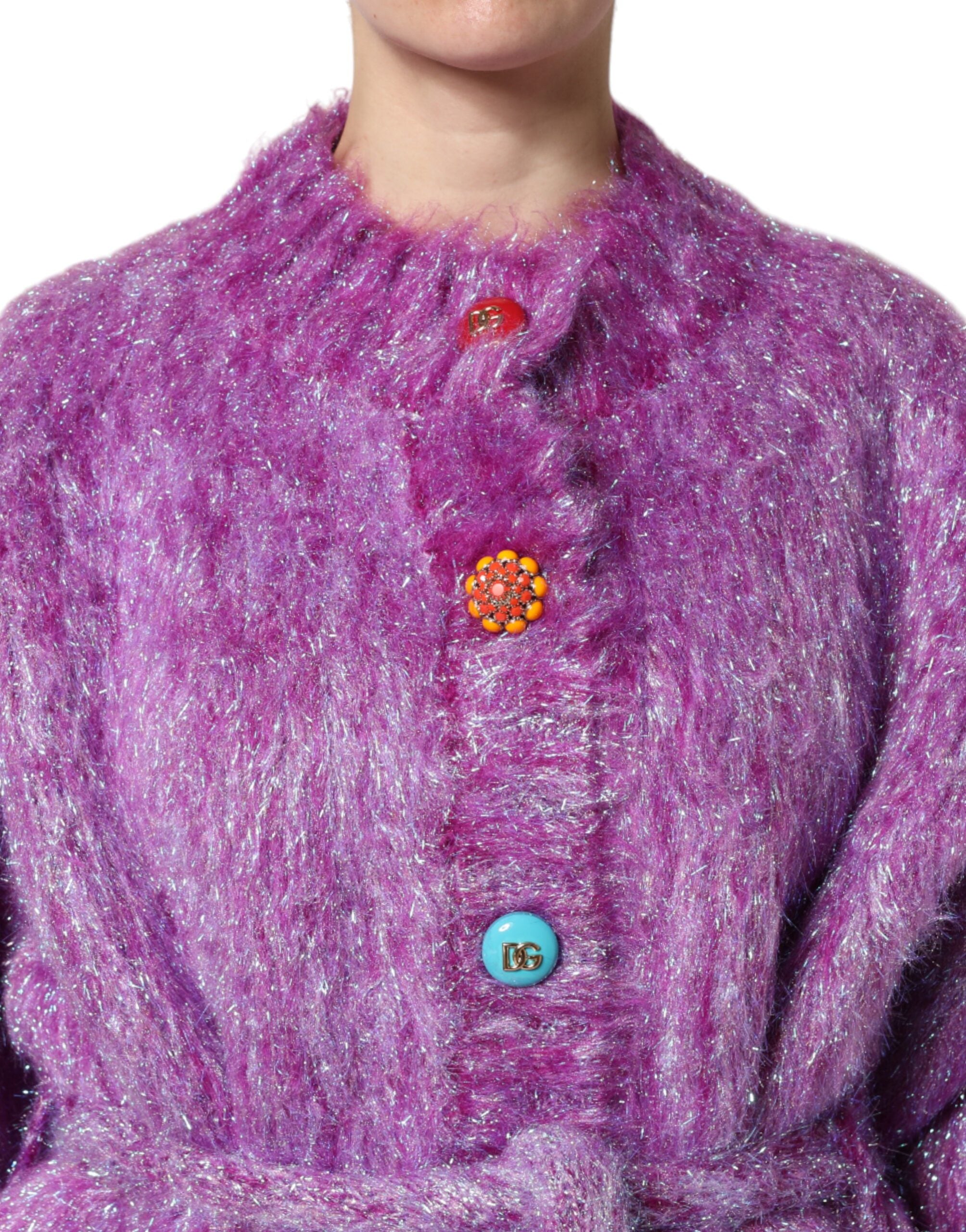 Dolce & Gabbana Purple Button Embellished Trench Coat Jacket - ACCEXO