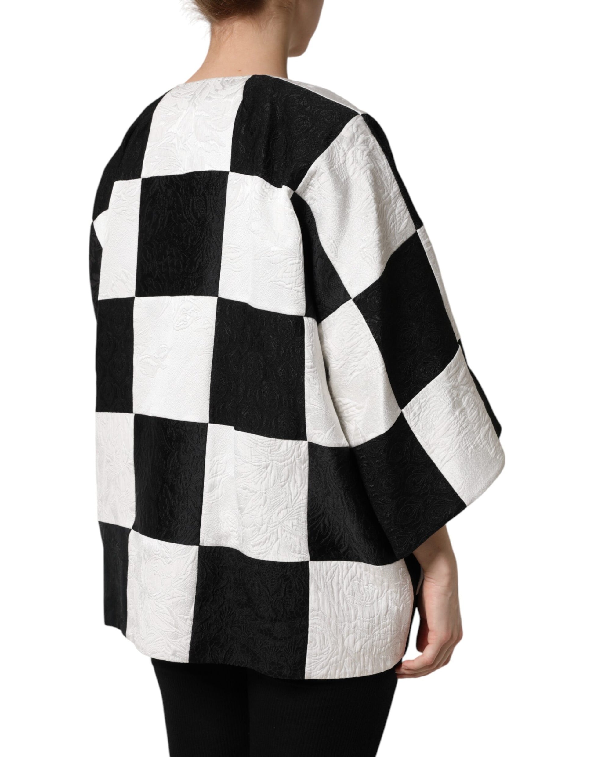 Dolce & Gabbana White Black Patchwork Jacquard Blazer Jacket - ACCEXO