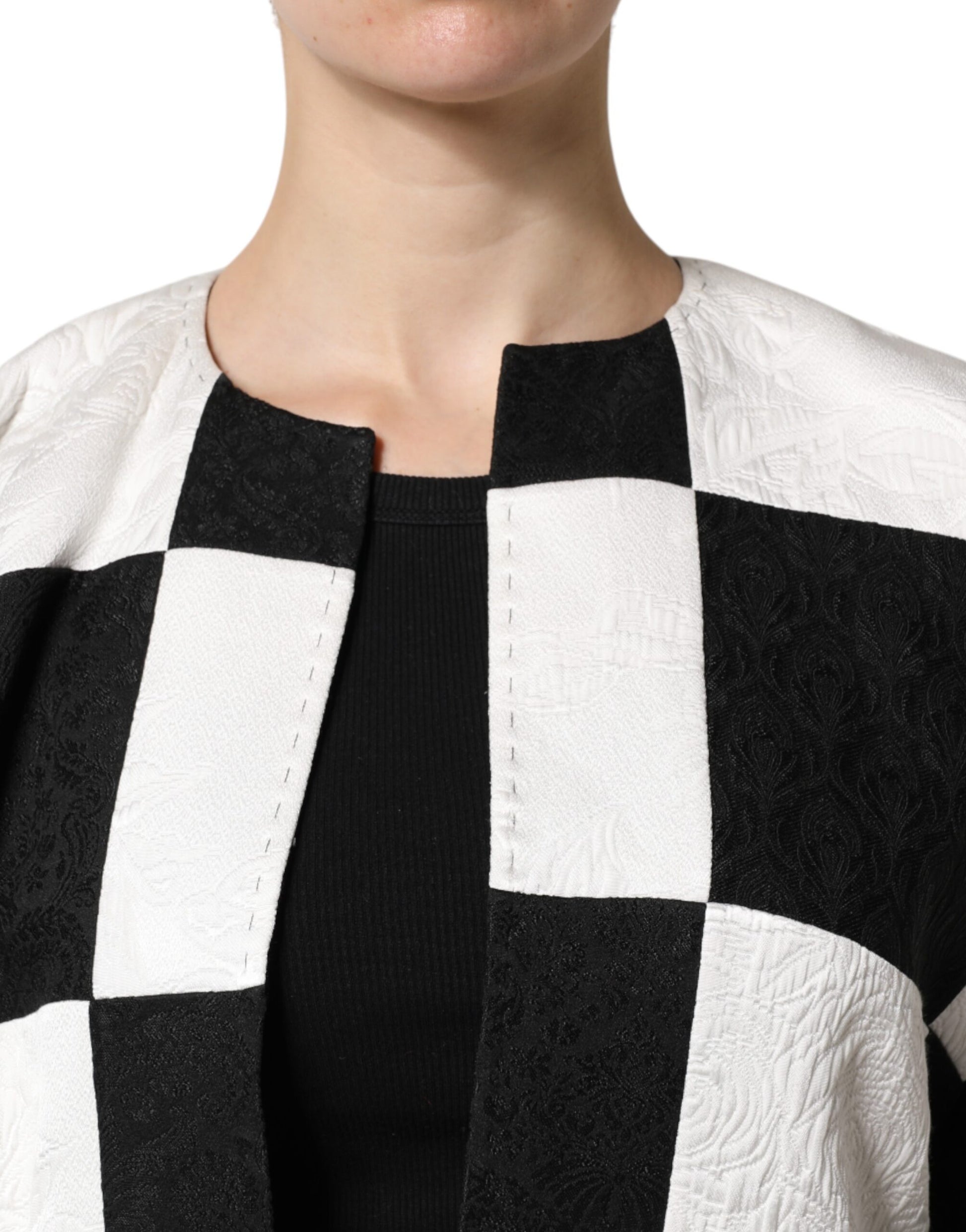 Dolce & Gabbana White Black Patchwork Jacquard Blazer Jacket - ACCEXO