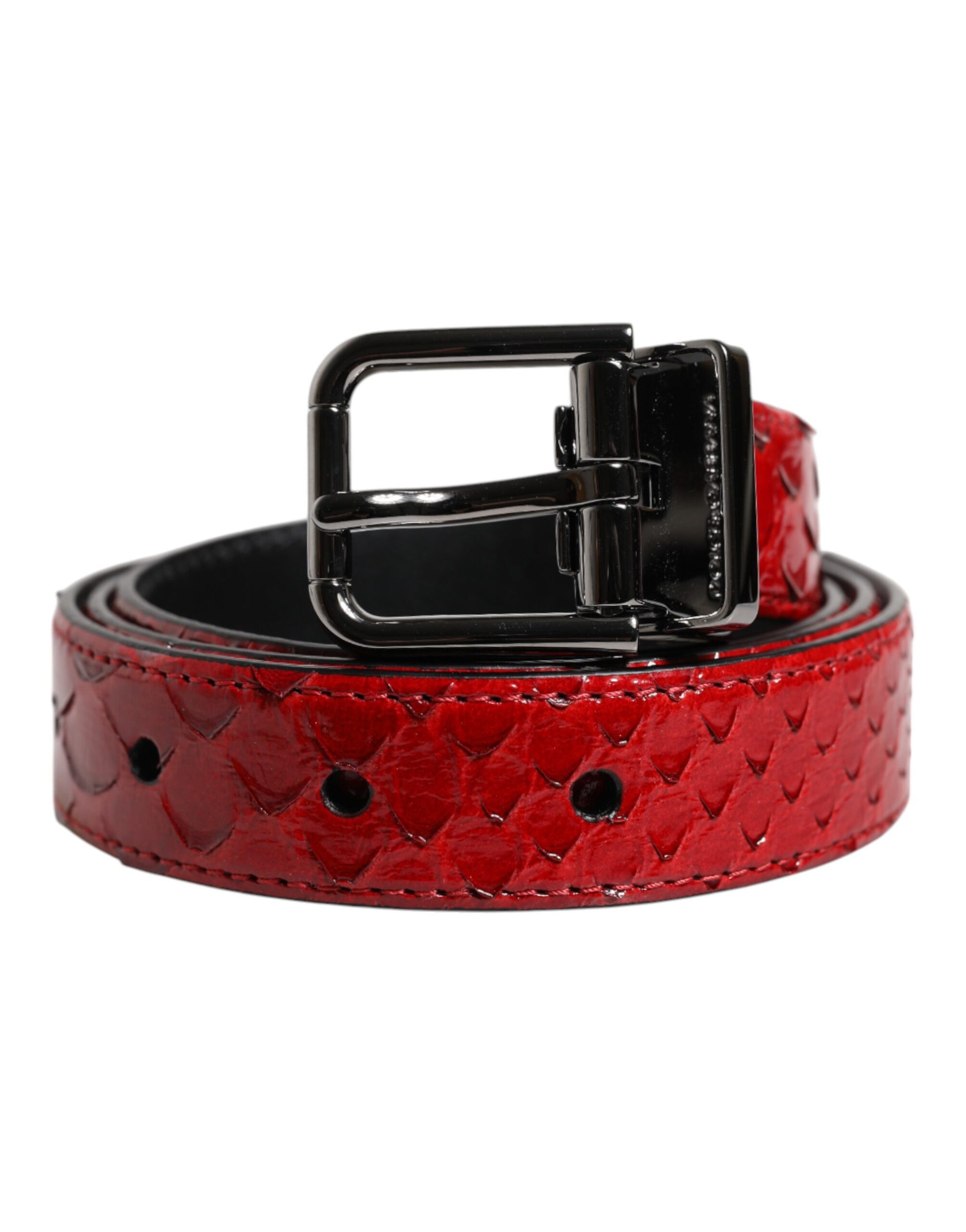 Dolce & Gabbana Red Exotic Leather Brass Metal Buckle Belt - ACCEXO