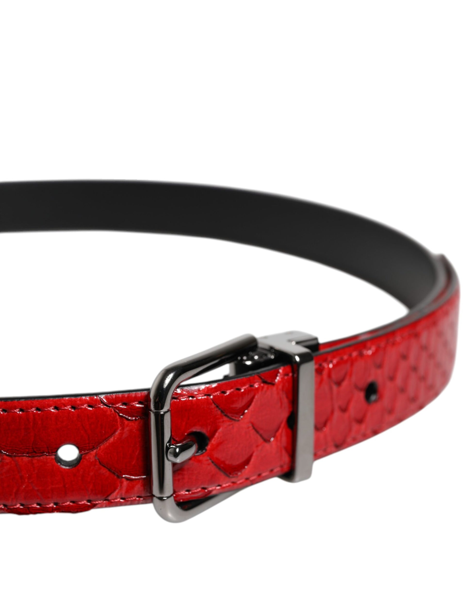 Dolce & Gabbana Red Exotic Leather Brass Metal Buckle Belt - ACCEXO