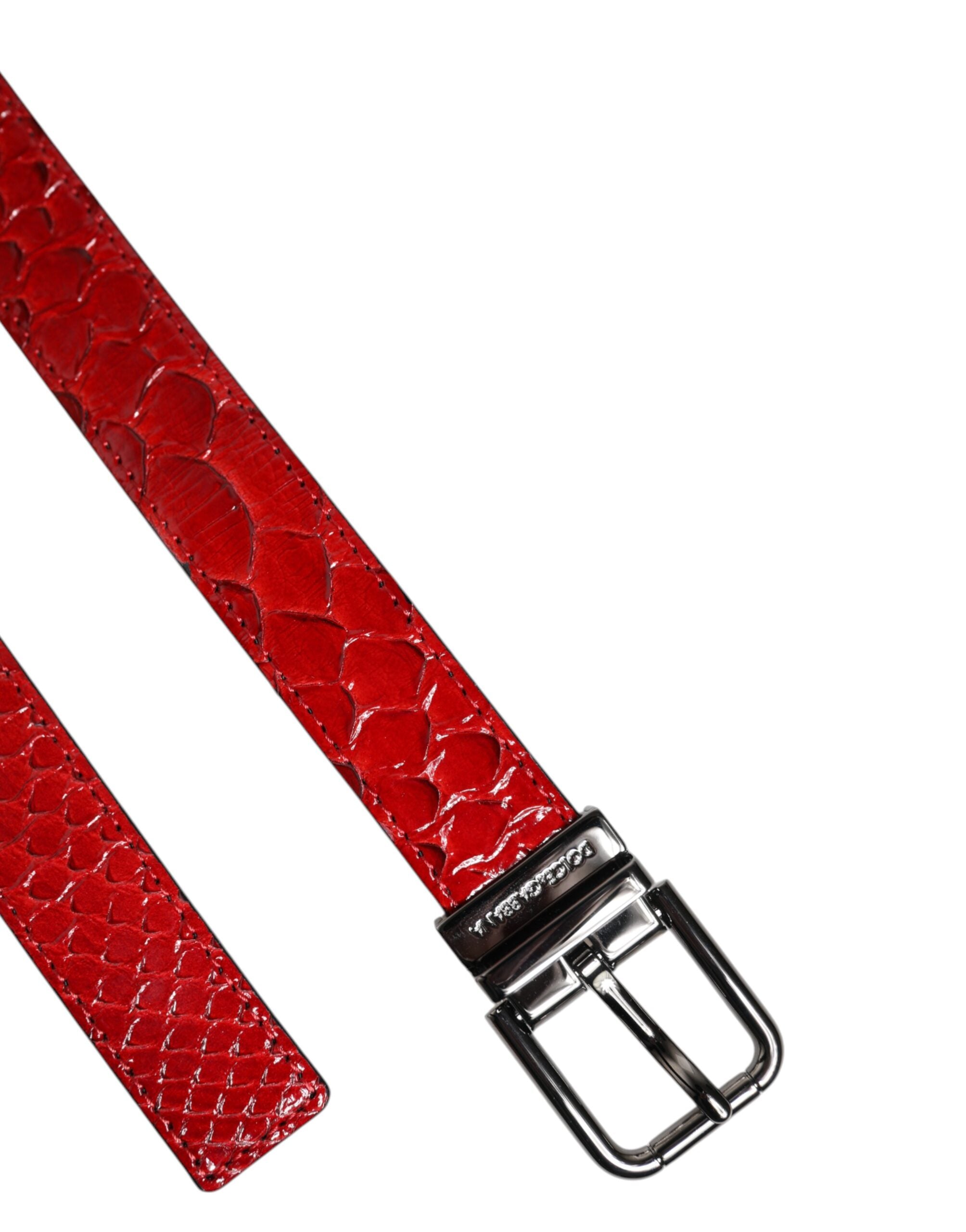 Dolce & Gabbana Red Exotic Leather Brass Metal Buckle Belt - ACCEXO