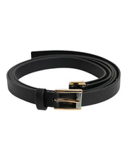 Dolce & Gabbana Black Classic Gold Metal Logo Buckle Belt for Men