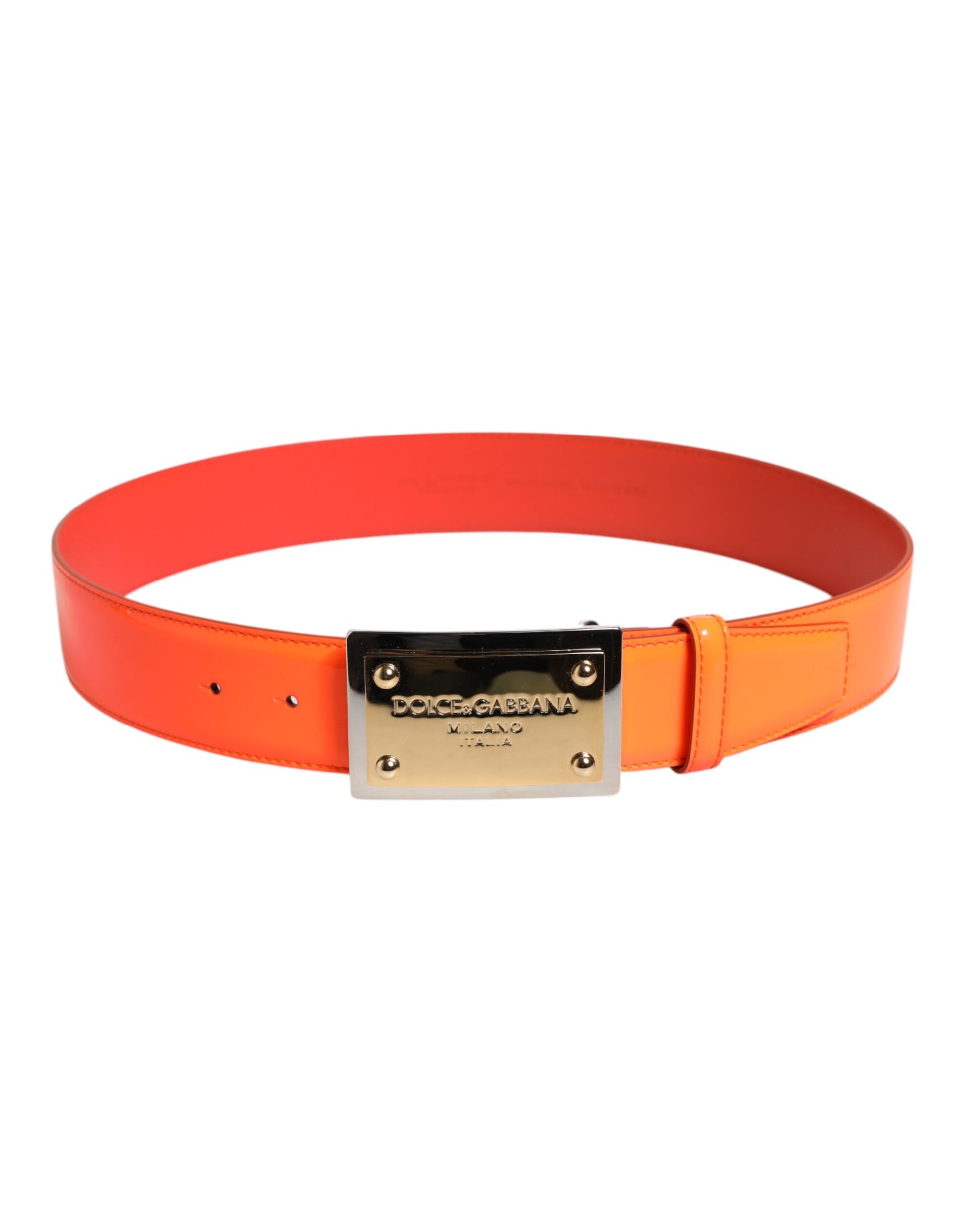 Dolce & Gabbana Orange Gold Tone Metal Logo Buckle Belt - ACCEXO
