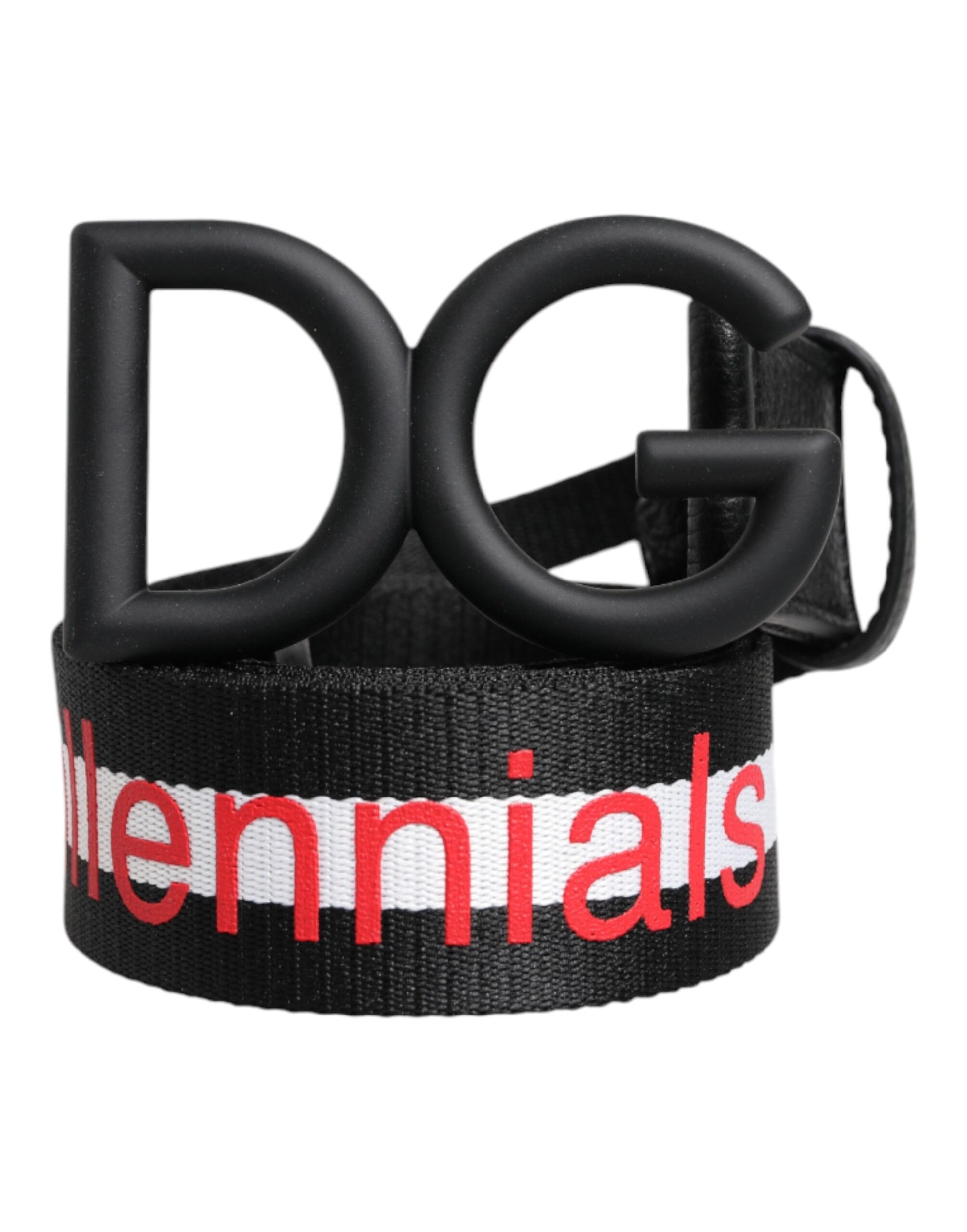 Dolce & Gabbana Black Polyester Logo Print DG Buckle Belt - ACCEXO