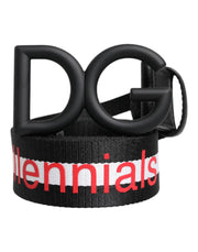 Dolce & Gabbana Black Polyester Logo Print DG Buckle Belt - ACCEXO