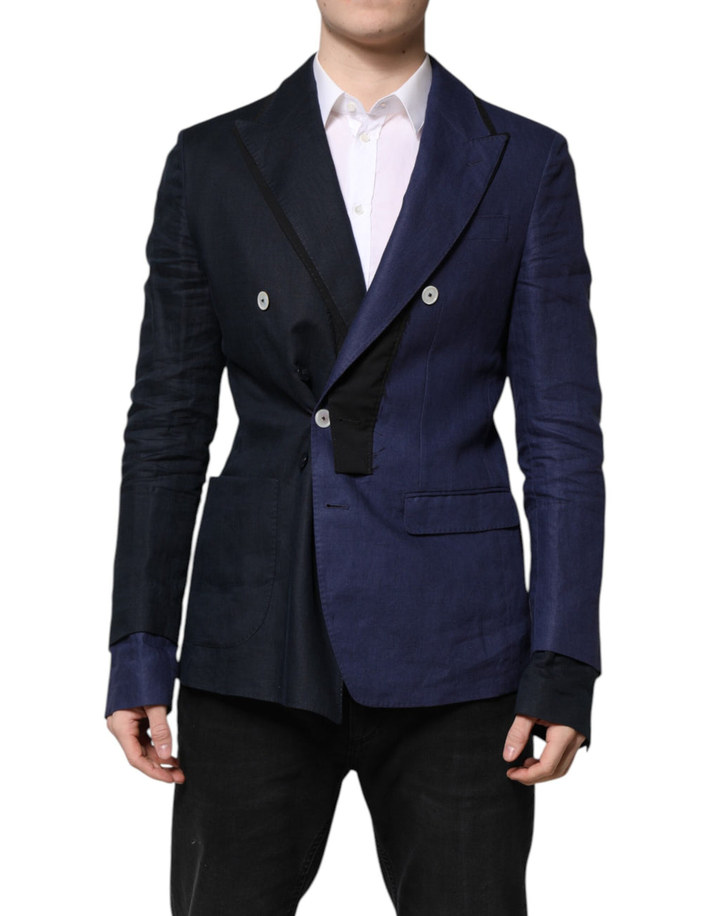 Dolce & Gabbana Navy Blue Double Breasted Suit Coat Blazer - ACCEXO