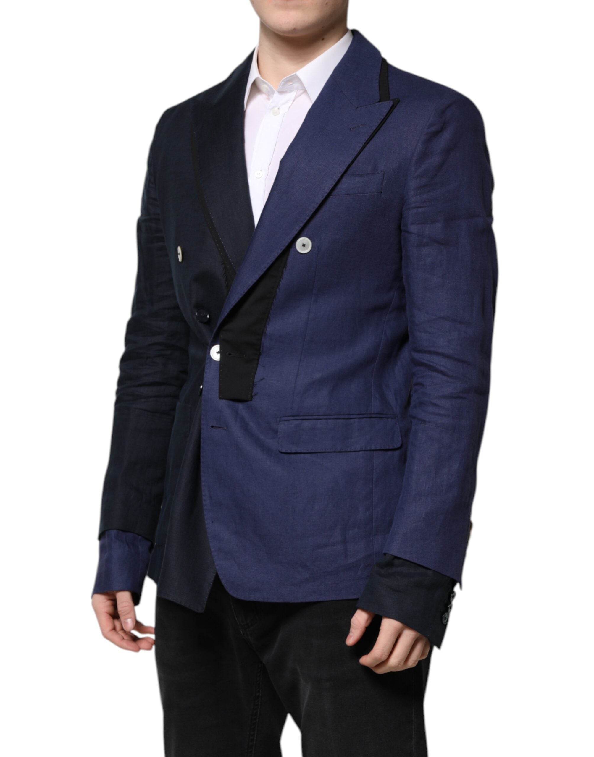 Dolce & Gabbana Navy Blue Double Breasted Suit Coat Blazer - ACCEXO