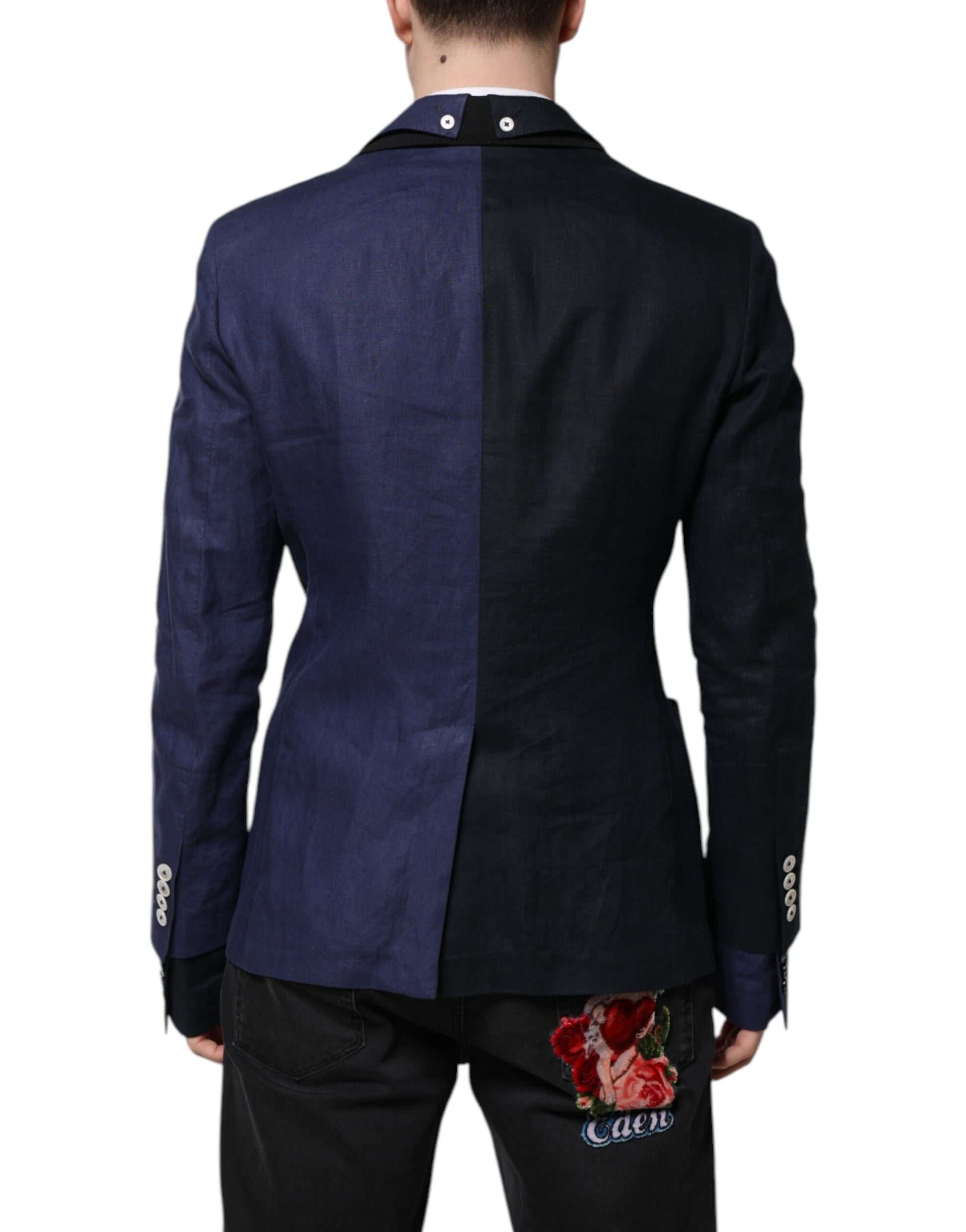 Dolce & Gabbana Navy Blue Double Breasted Suit Coat Blazer - ACCEXO