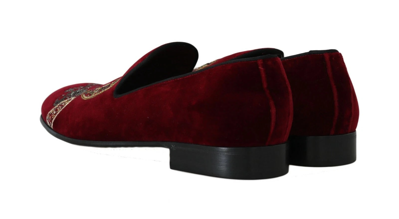 Dolce & Gabbana Bordeaux Velvet Sequined Men's Loafers - ACCEXO