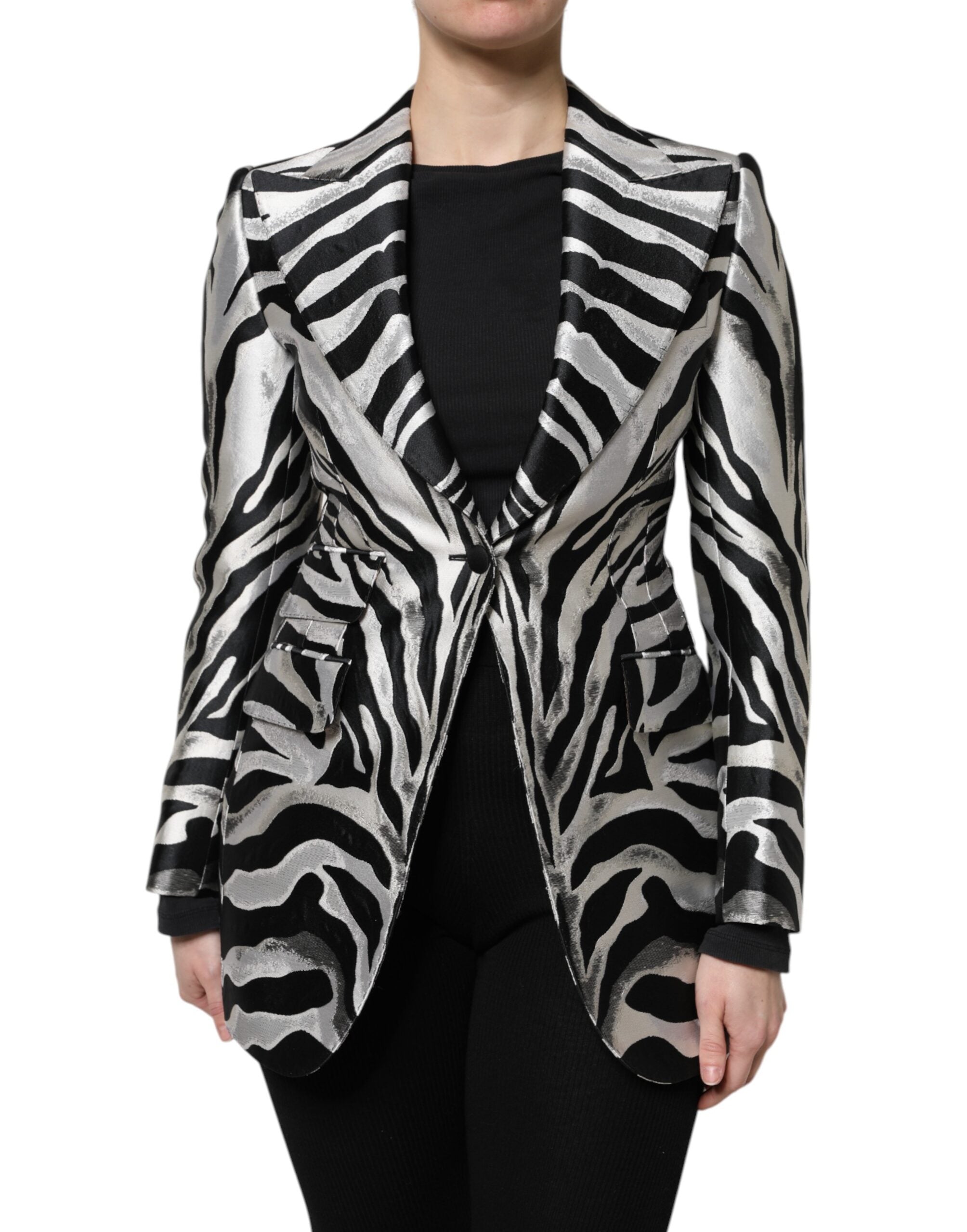 Dolce & Gabbana Black White Polyester Women Blazer Jacket - ACCEXO Main image