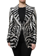 Dolce & Gabbana Black White Polyester Women Blazer Jacket - ACCEXO