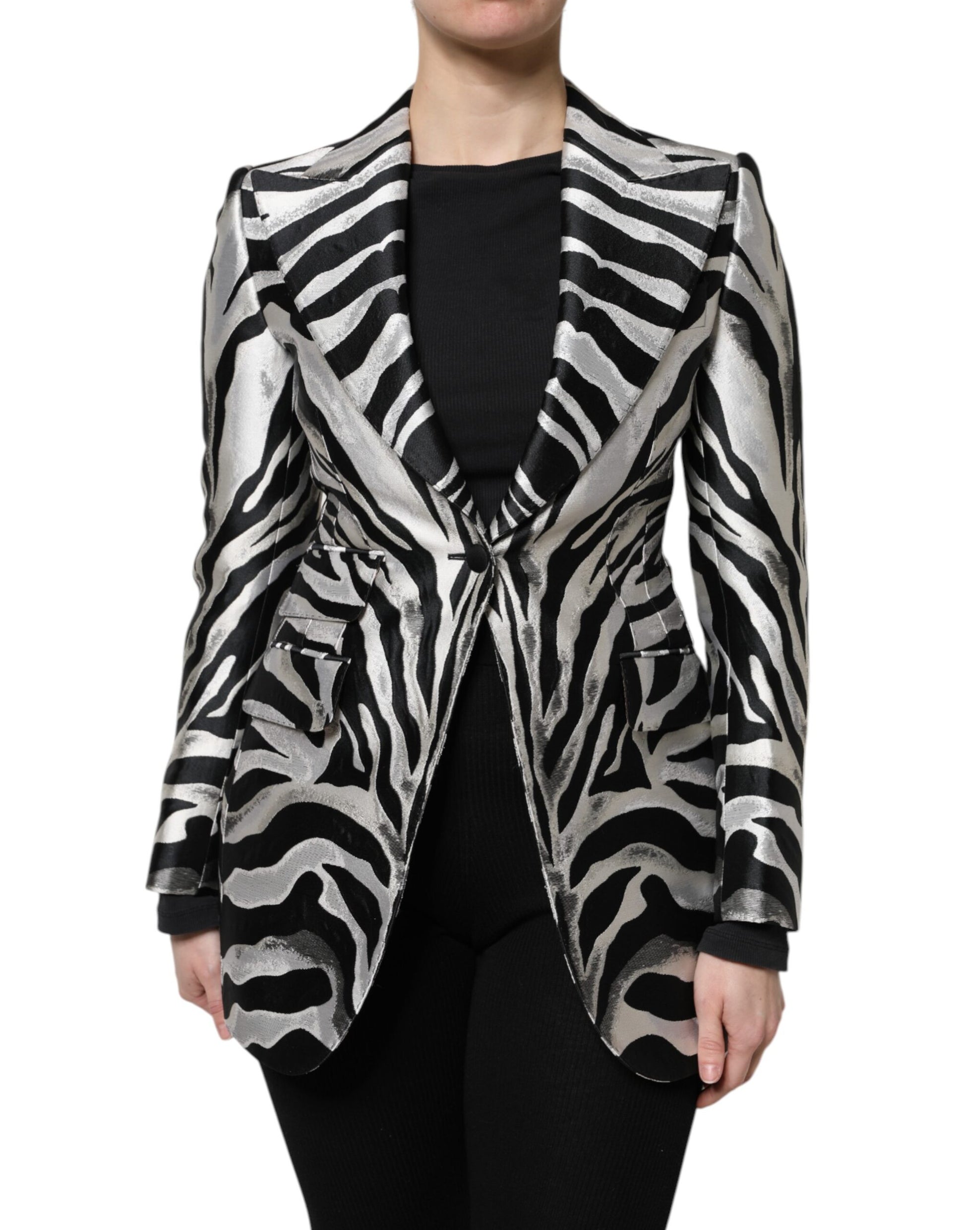 Dolce & Gabbana Black White Polyester Women Blazer Jacket - ACCEXO