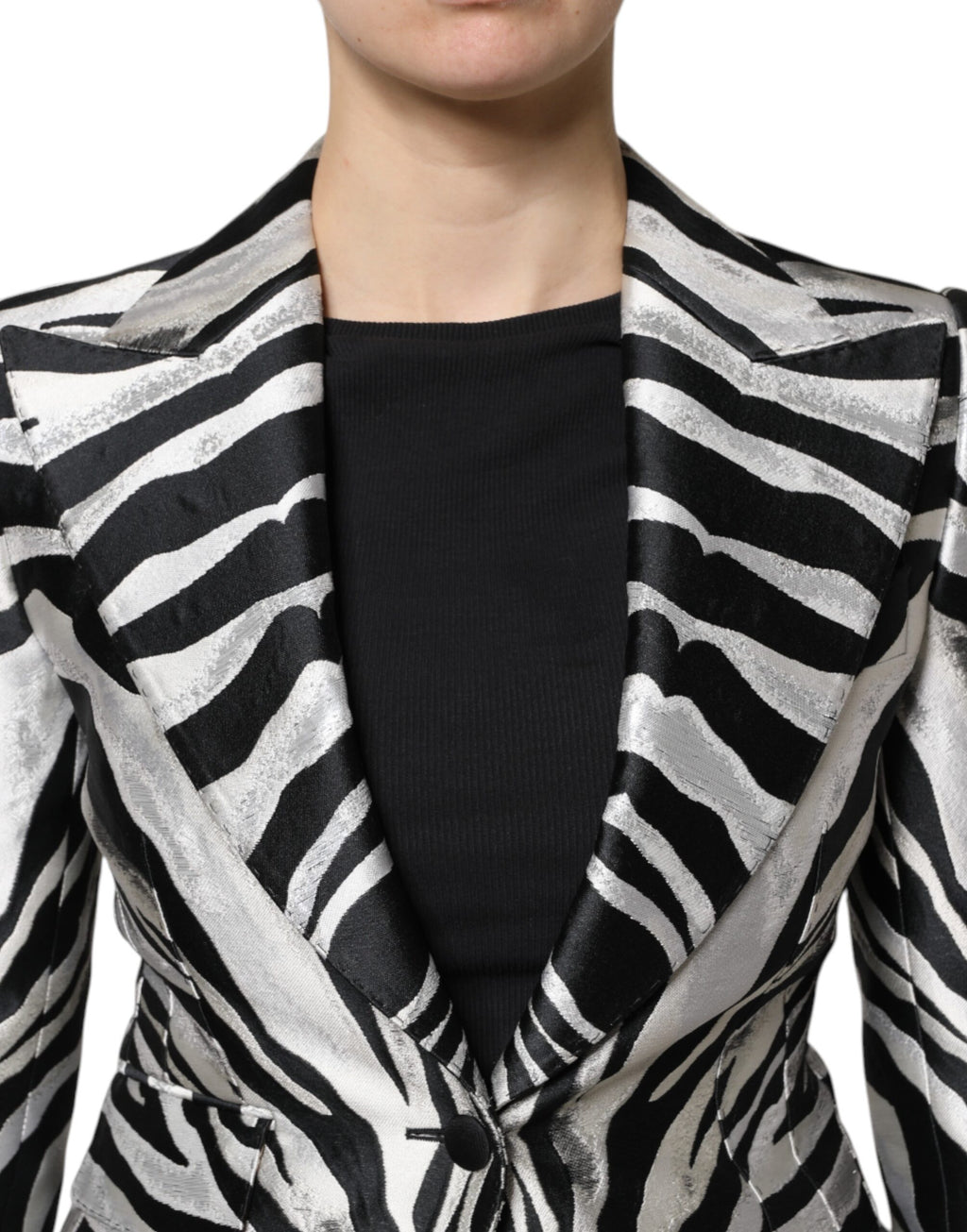 Dolce & Gabbana Black White Polyester Women Blazer Jacket - ACCEXO