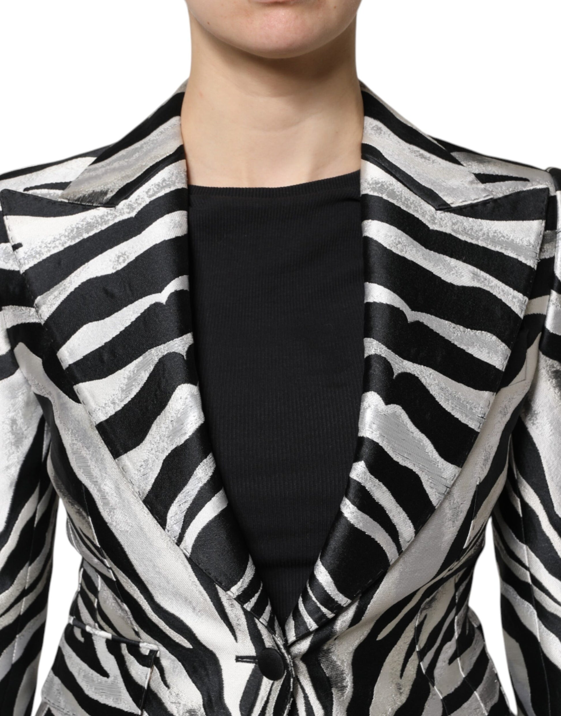 Dolce & Gabbana Black White Polyester Women Blazer Jacket - ACCEXO
