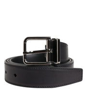 Dolce & Gabbana Black Classic Calf Leather Silver Buckle Belt - ACCEXO