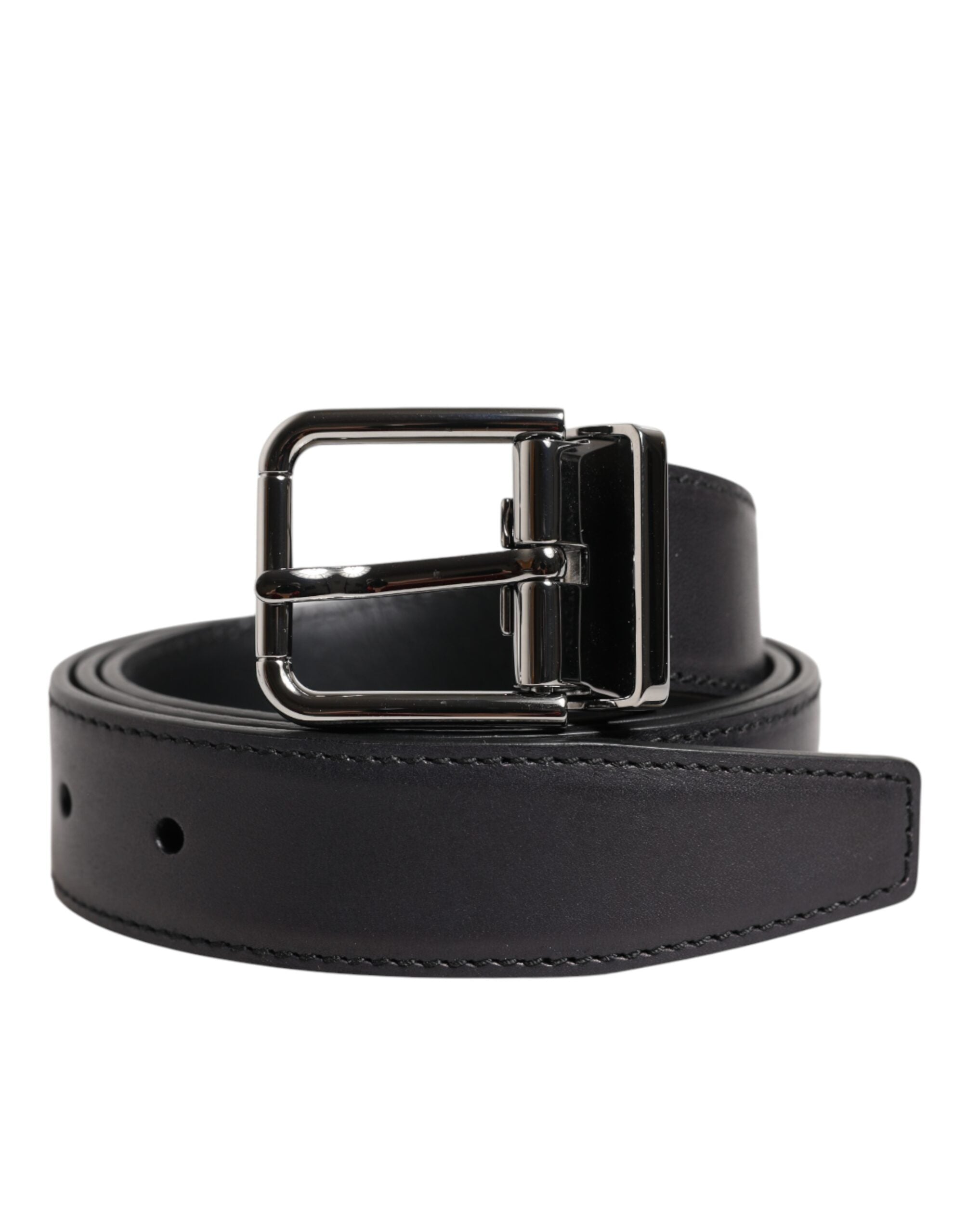 Dolce & Gabbana Black Classic Calf Leather Silver Buckle Belt for Men