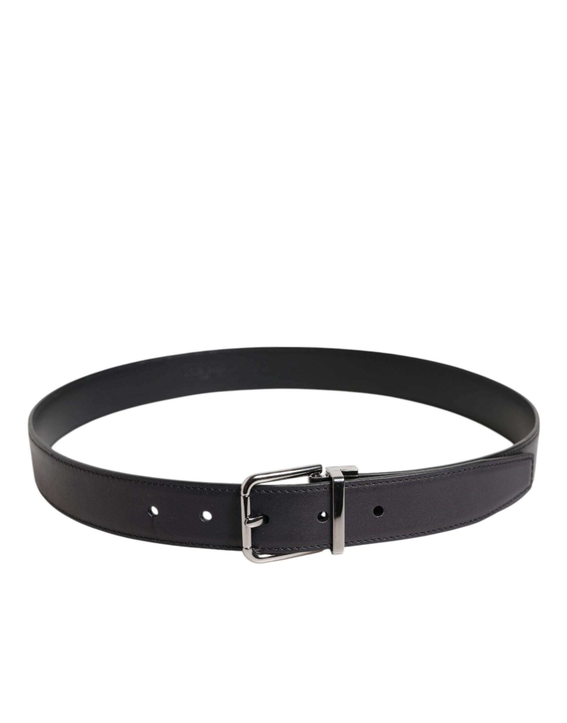 Dolce & Gabbana Black Classic Calf Leather Silver Buckle Belt - ACCEXO