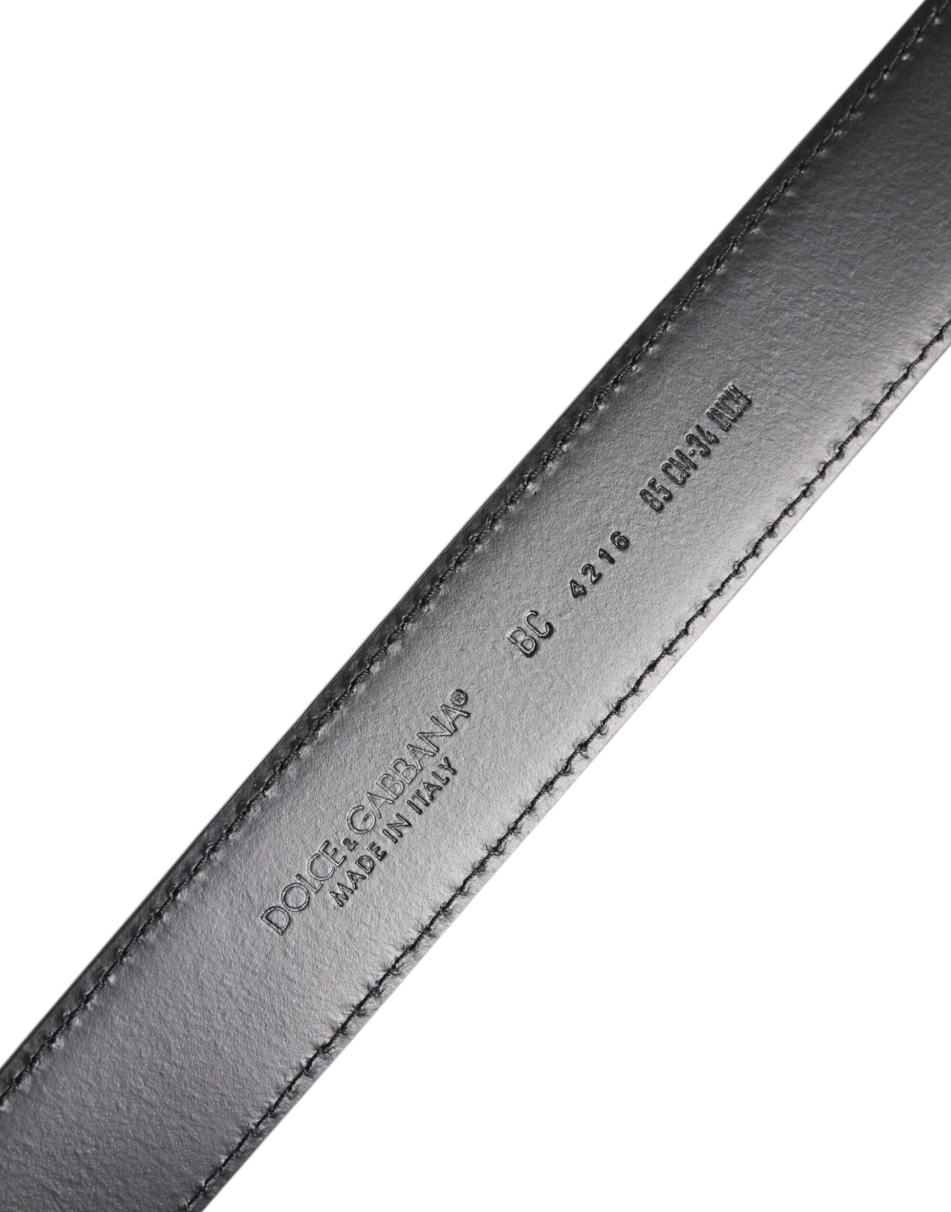Dolce & Gabbana Black Classic Calf Leather Silver Buckle Belt - ACCEXO