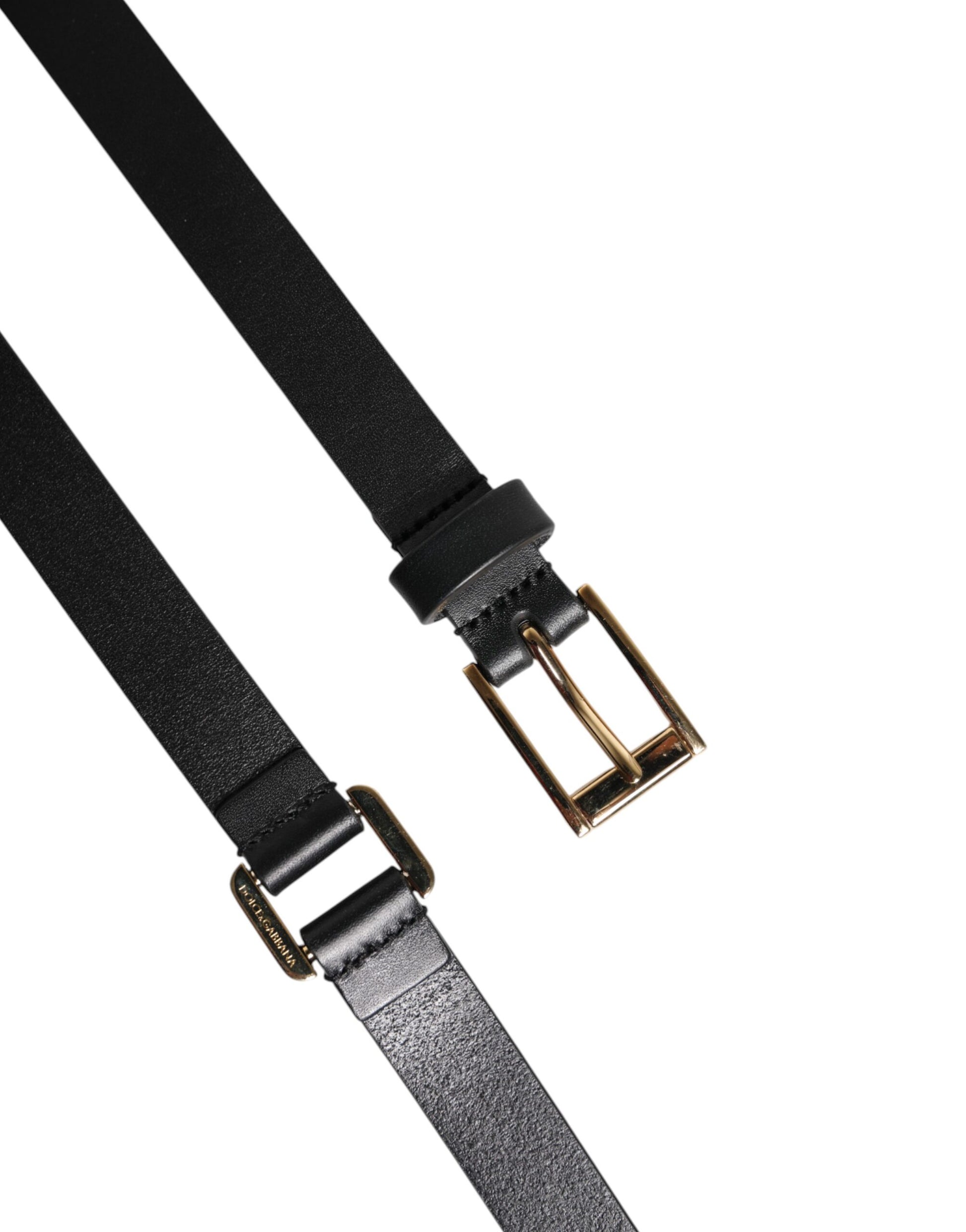 Dolce & Gabbana Black Double Strap Leather Gold Buckle Belt - ACCEXO