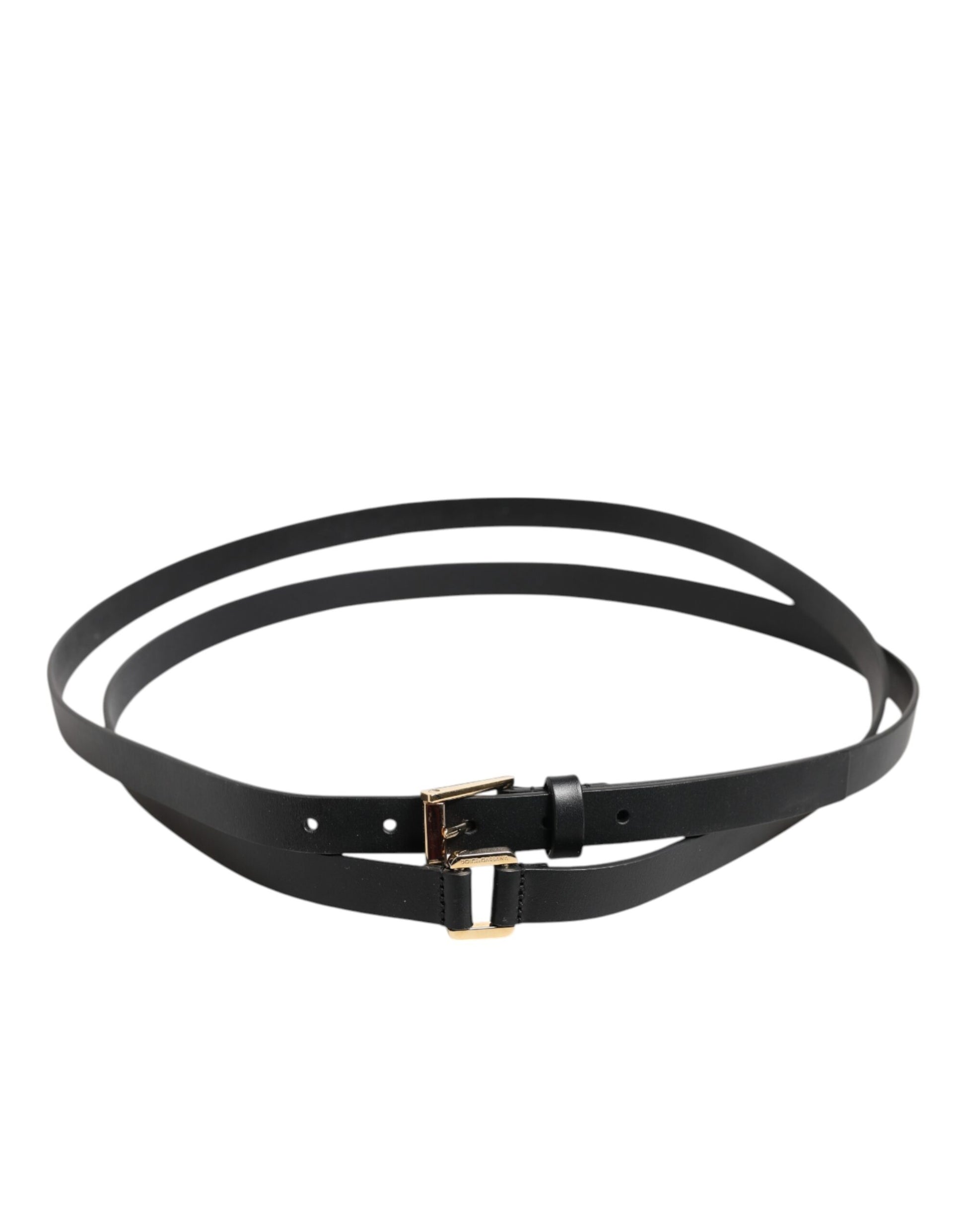 Dolce & Gabbana Black Double Strap Leather Gold Buckle Belt - ACCEXO