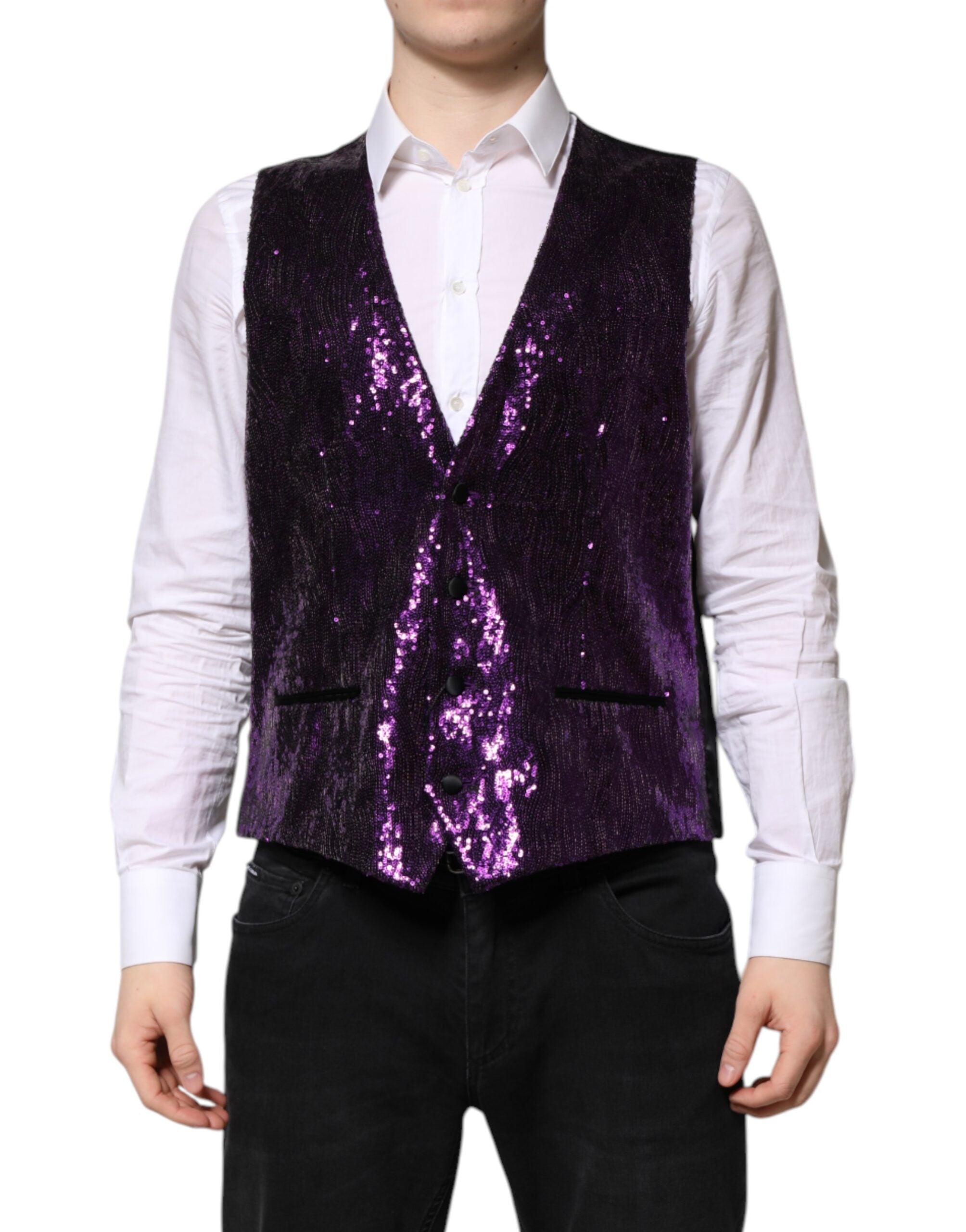 Dolce & Gabbana Purple Sequined Dress Formal Waistcoat Vest - ACCEXO Main image