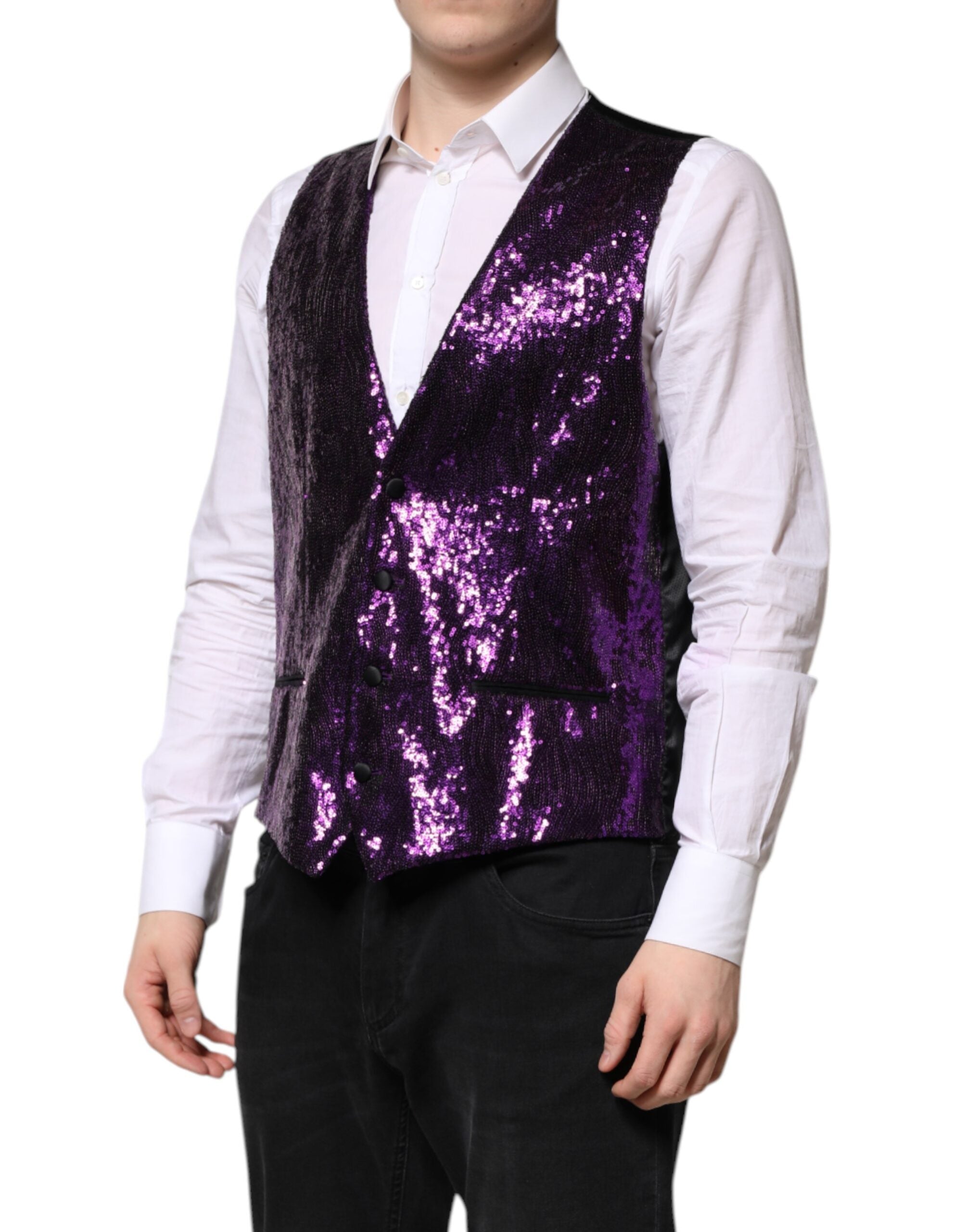 Dolce & Gabbana Purple Sequined Dress Formal Waistcoat Vest - ACCEXO