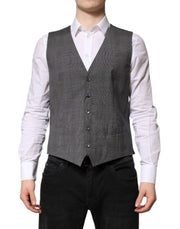 Dolce & Gabbana Gray Plaid Wool Formal Dress Waistcoat Vest - ACCEXO