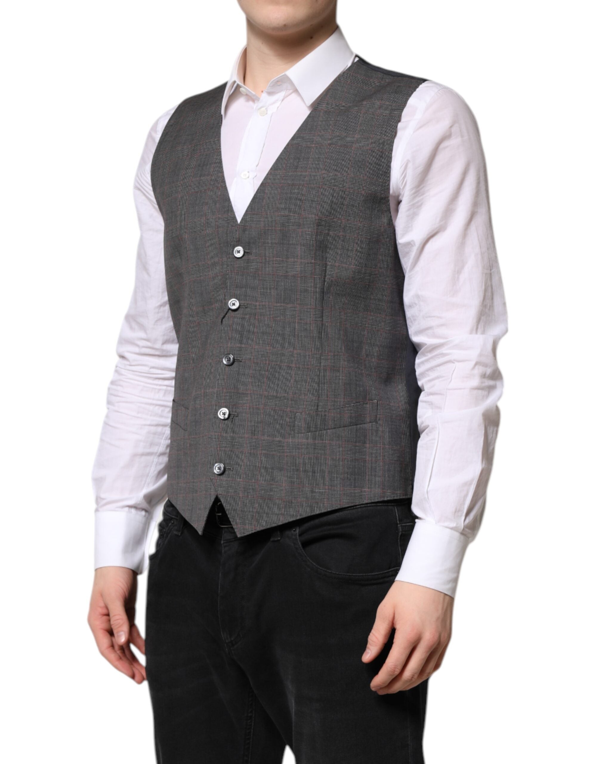 Dolce & Gabbana Gray Plaid Wool Formal Dress Waistcoat Vest - ACCEXO
