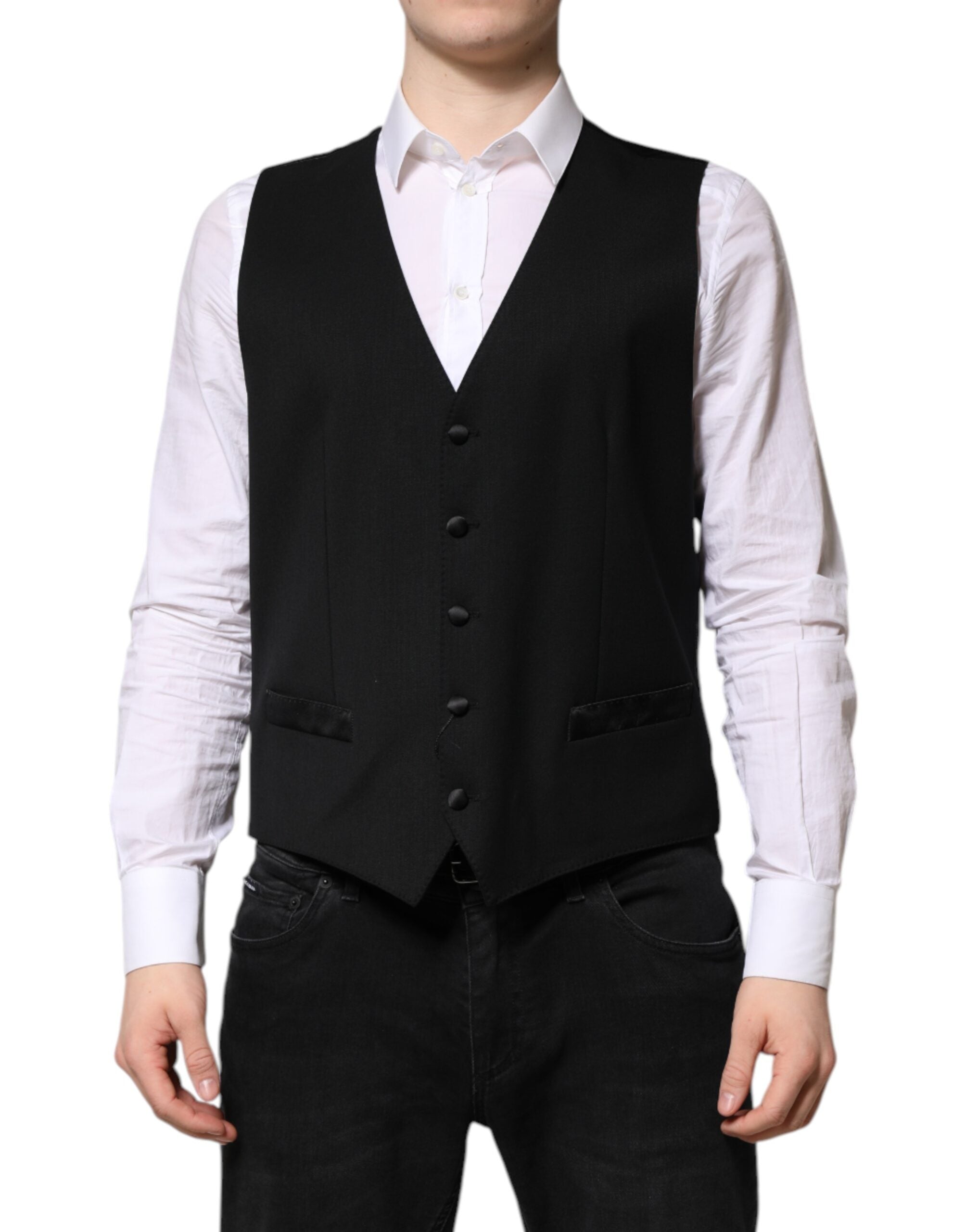 Dolce & Gabbana Black Wool Dress Formal Men Waistcoat Vest Secondary image