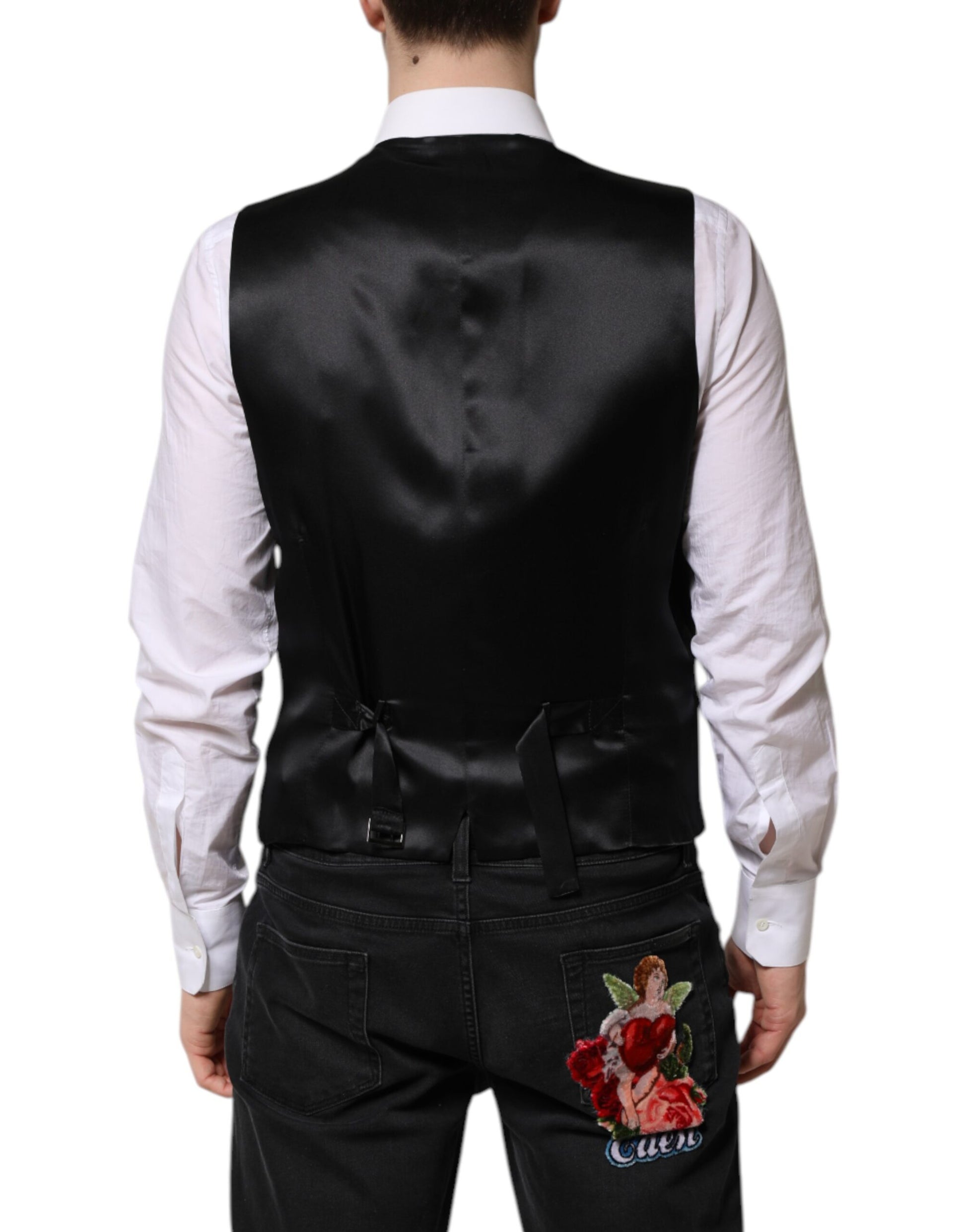 Dolce & Gabbana Black Wool Dress Formal Men Waistcoat Vest - ACCEXO