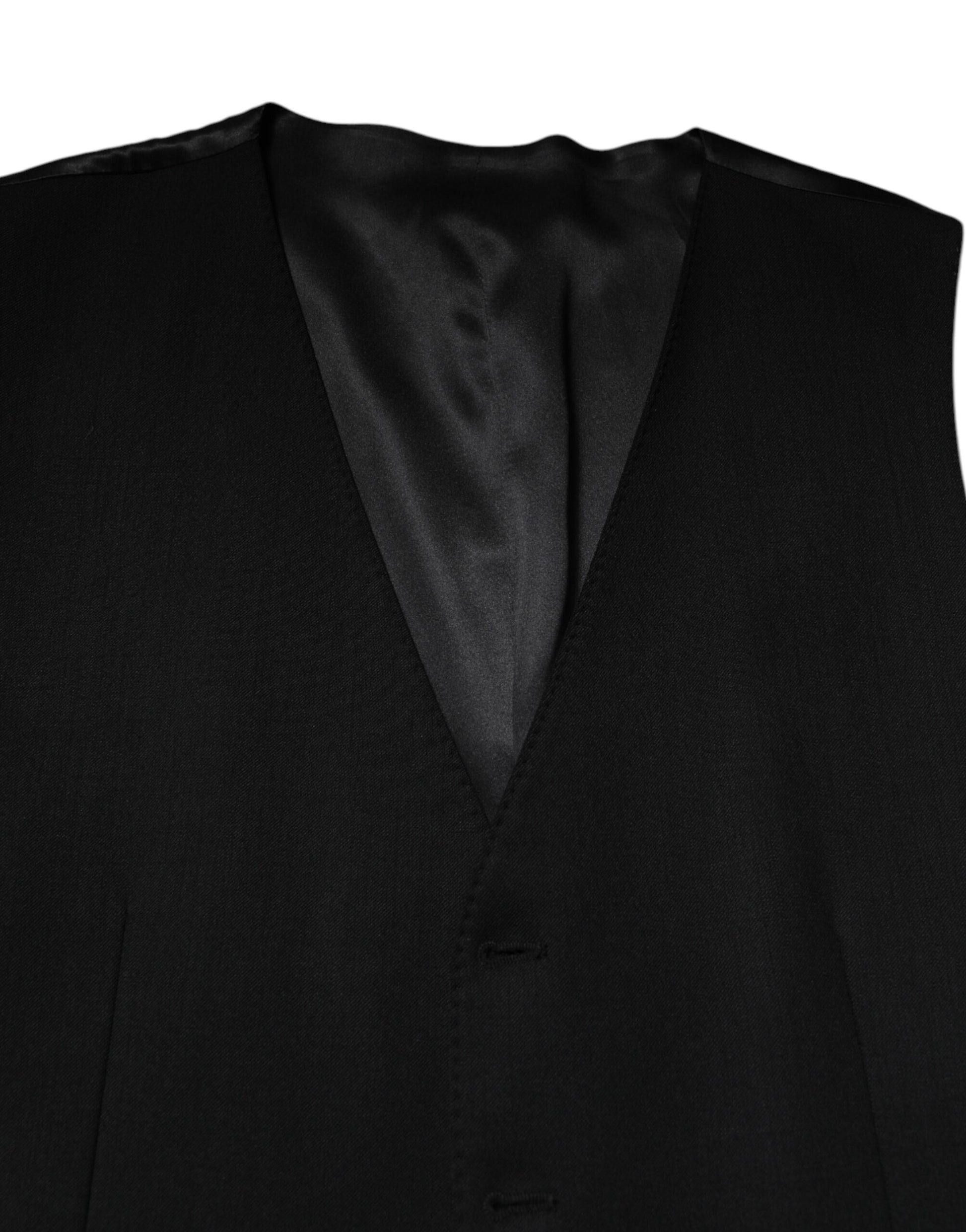 Dolce & Gabbana Black Wool Dress Formal Men Waistcoat Vest - ACCEXO