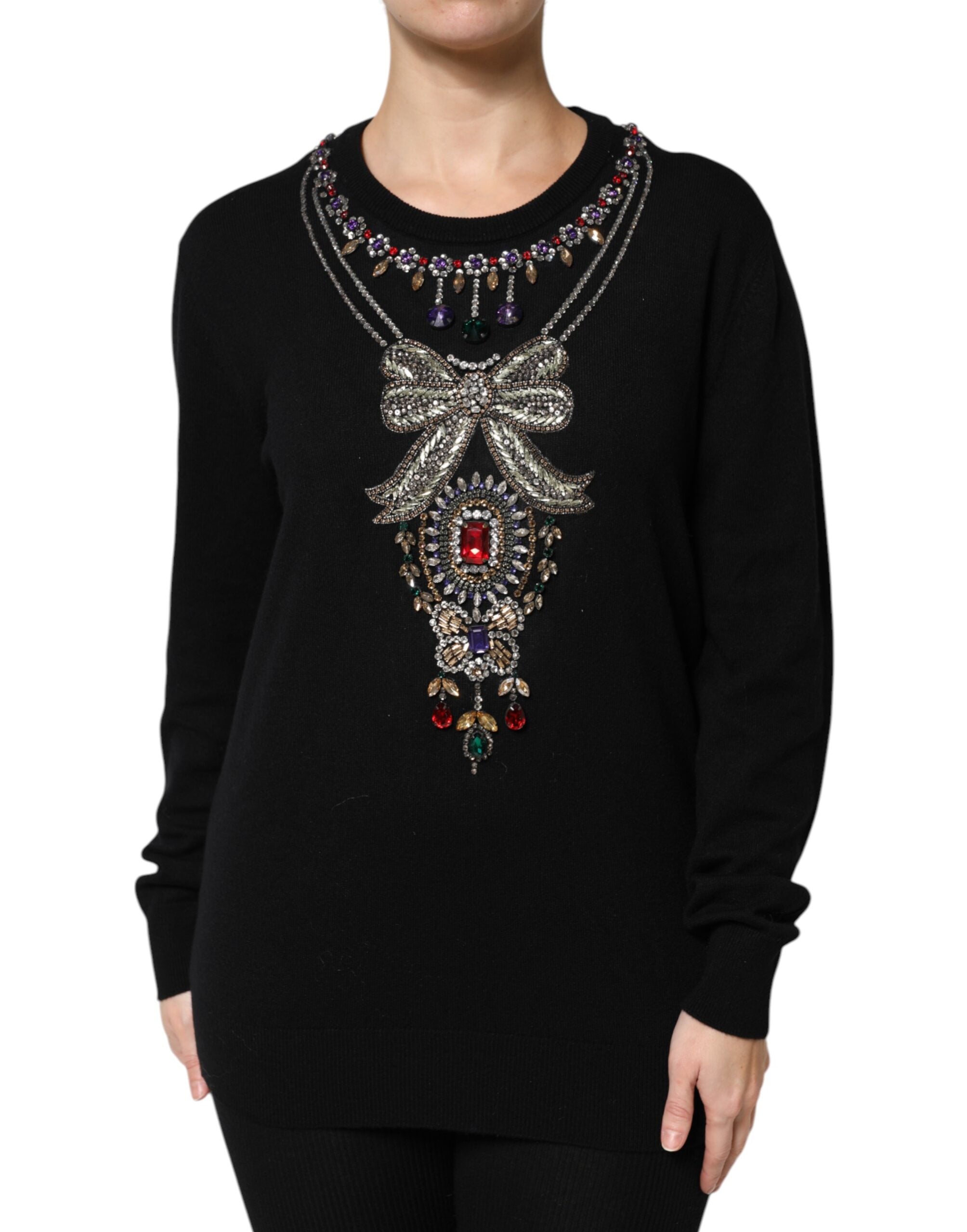 Dolce & Gabbana Black Cashmere Crystal Embellished Sweater - ACCEXO