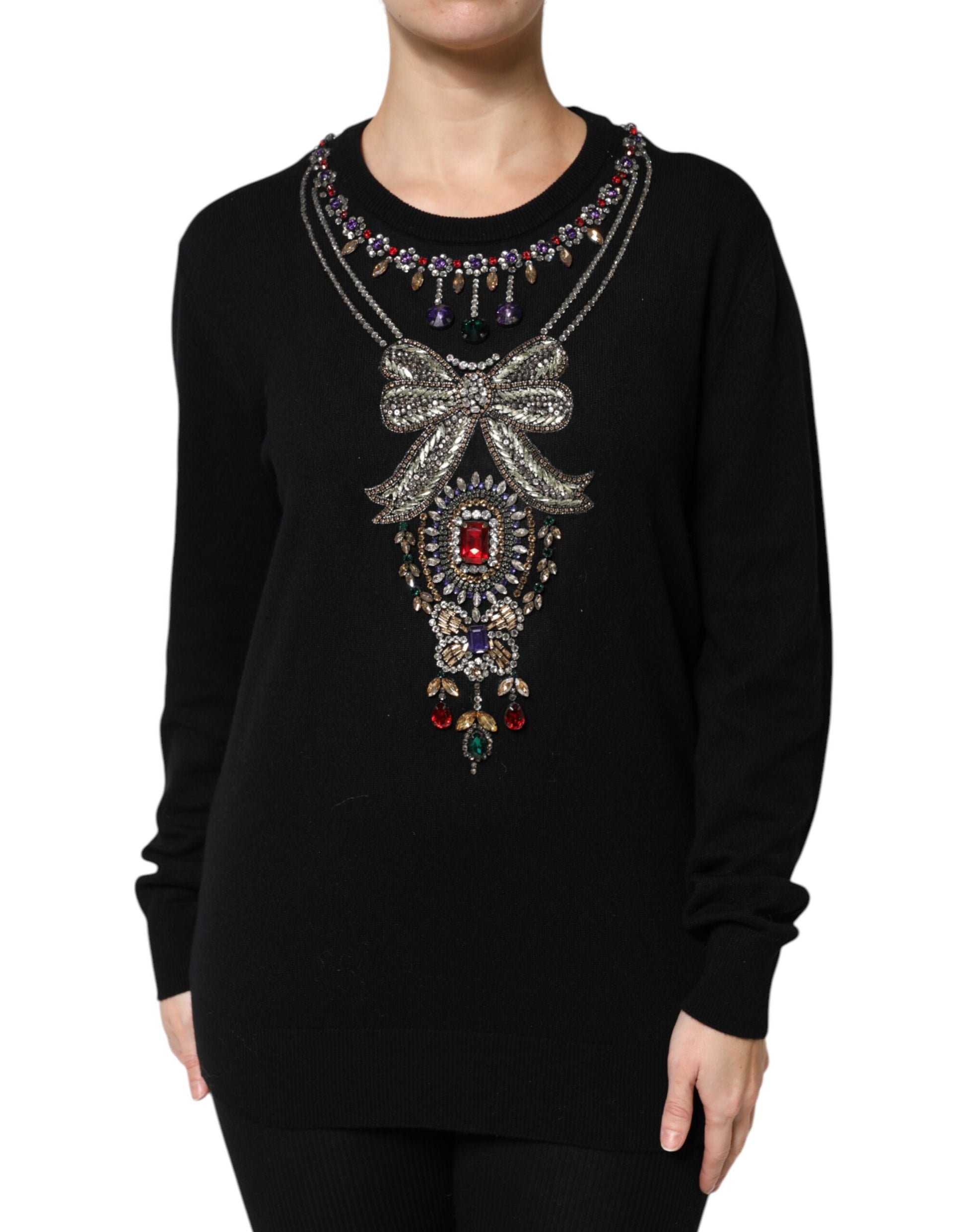 Dolce & Gabbana Black Cashmere Crystal Embellished Sweater - ACCEXO