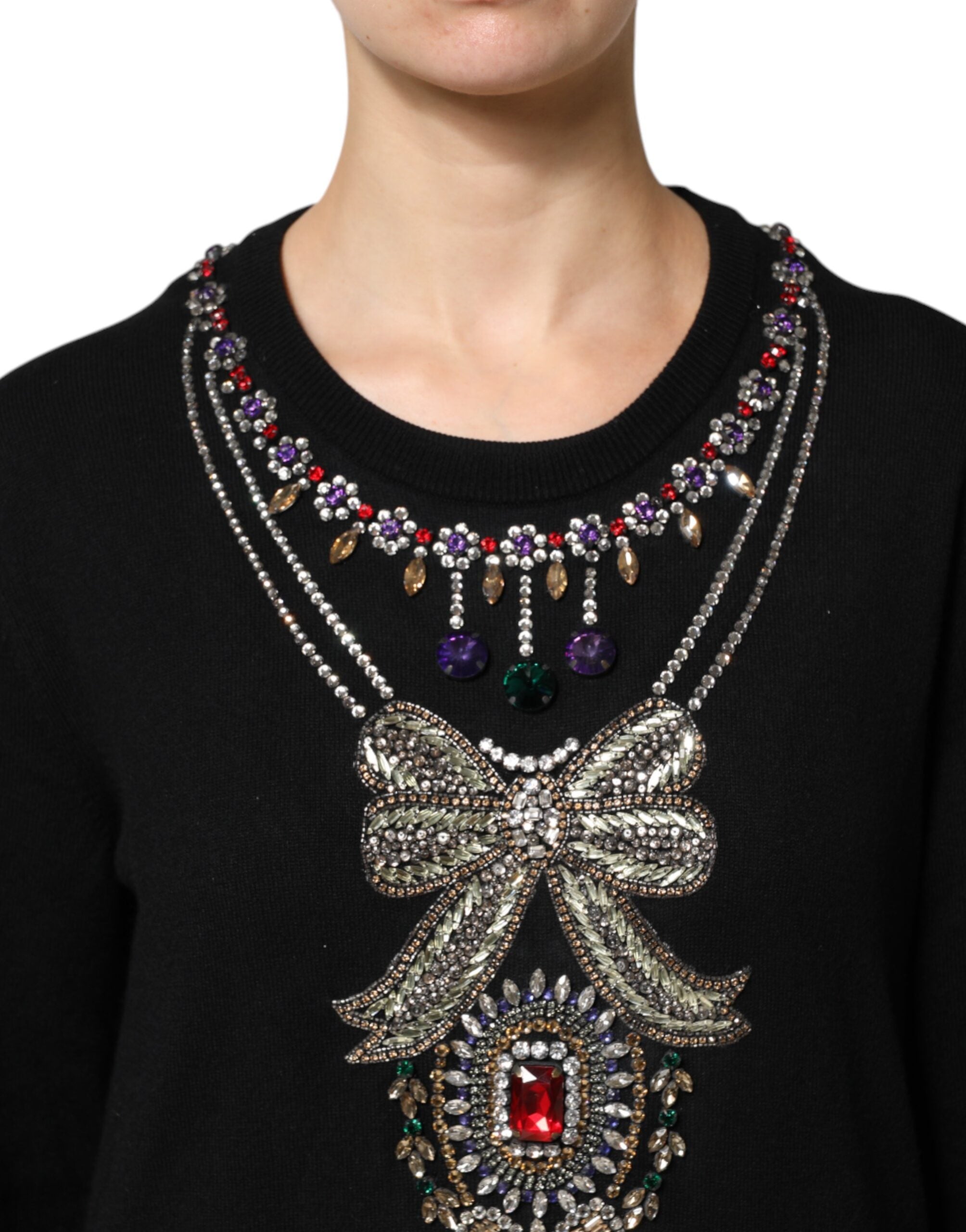Dolce & Gabbana Black Cashmere Crystal Embellished Sweater - ACCEXO