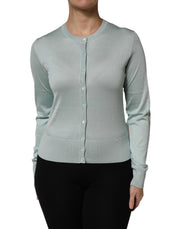Dolce & Gabbana Light Green Silk Button Down Cardigan Sweater