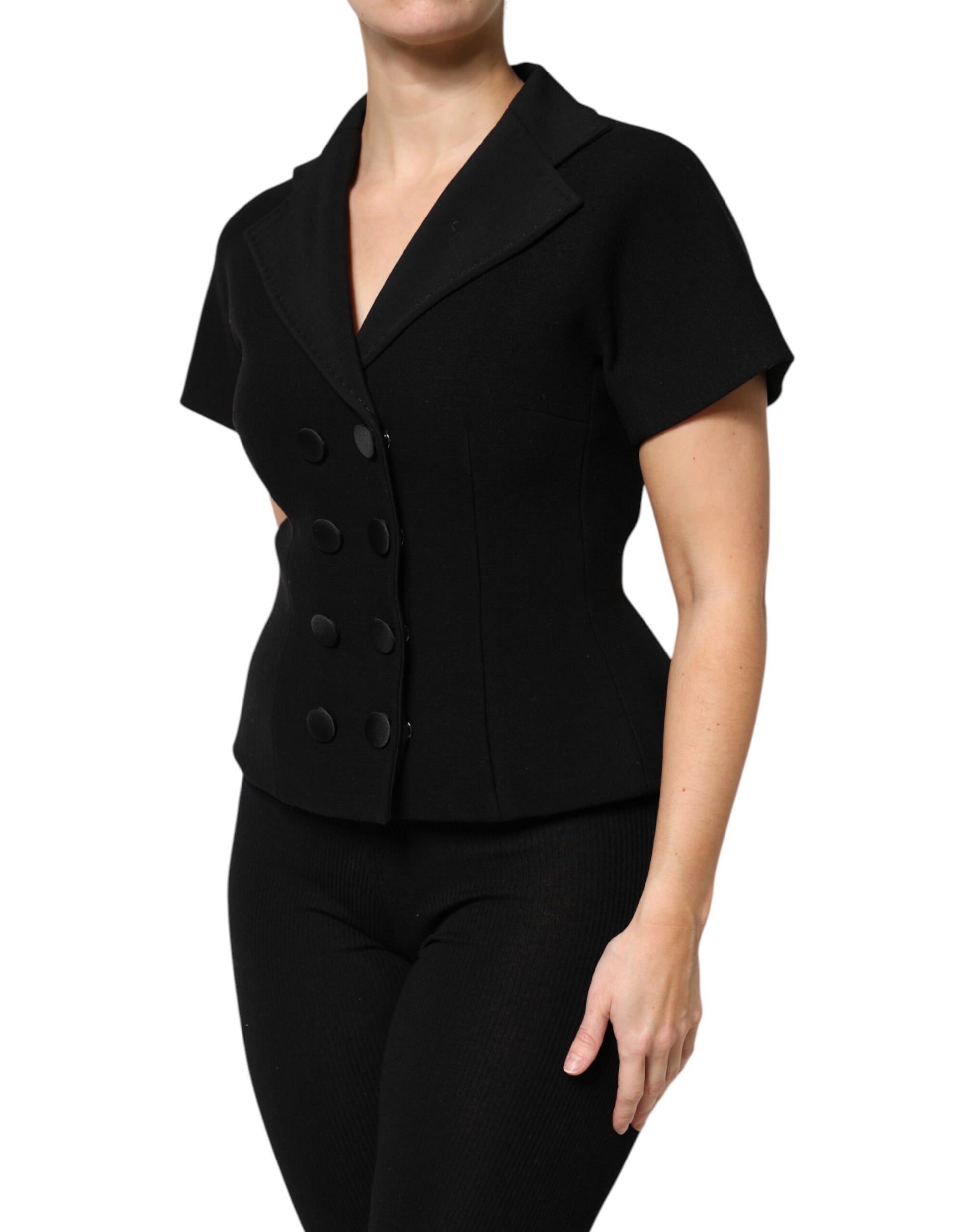 Dolce & Gabbana Black Wool Double Breasted Coat Jacket - ACCEXO