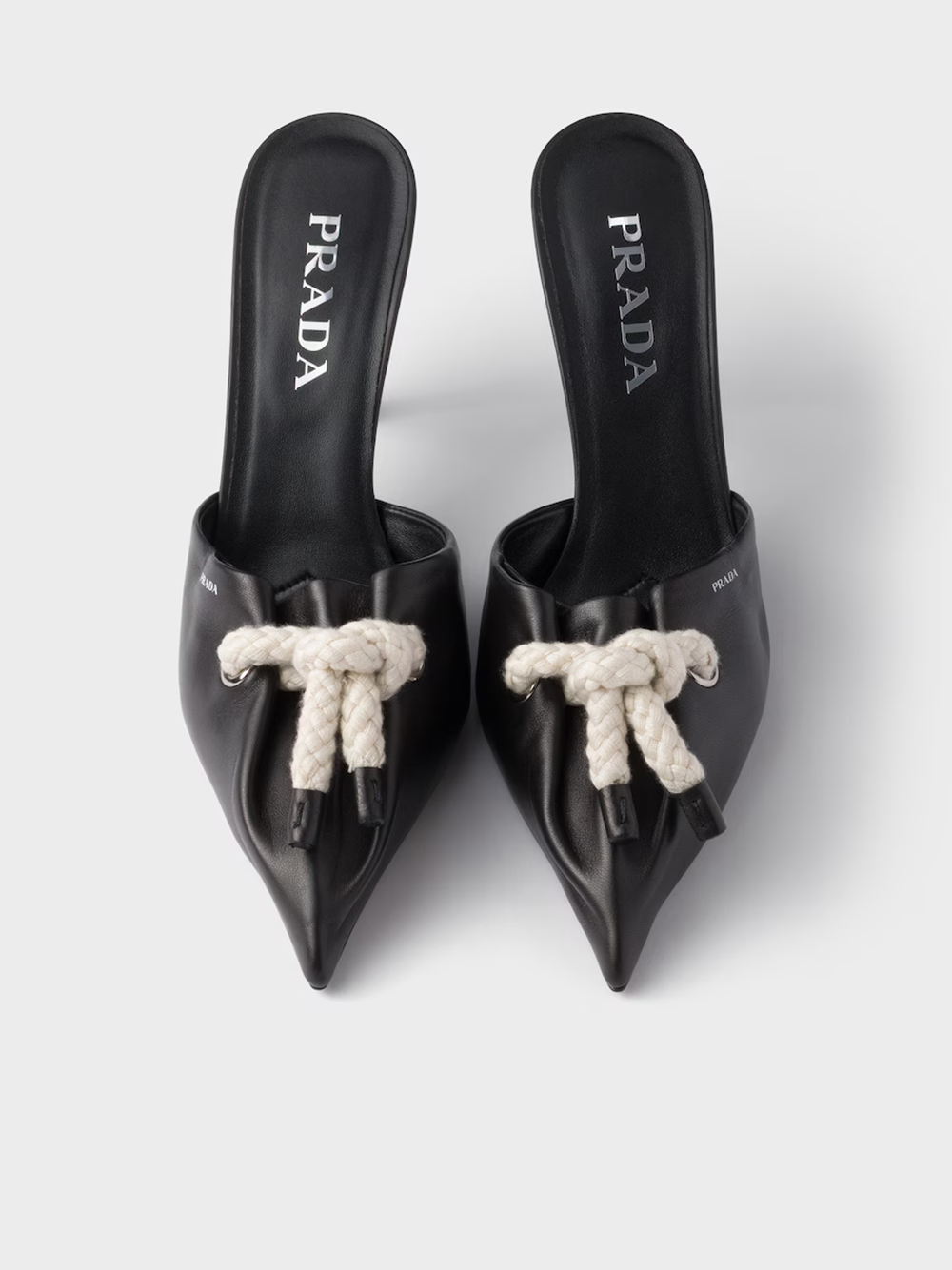 Prada Black Nappa Leather Rope Detail  Sandals - ACCEXO