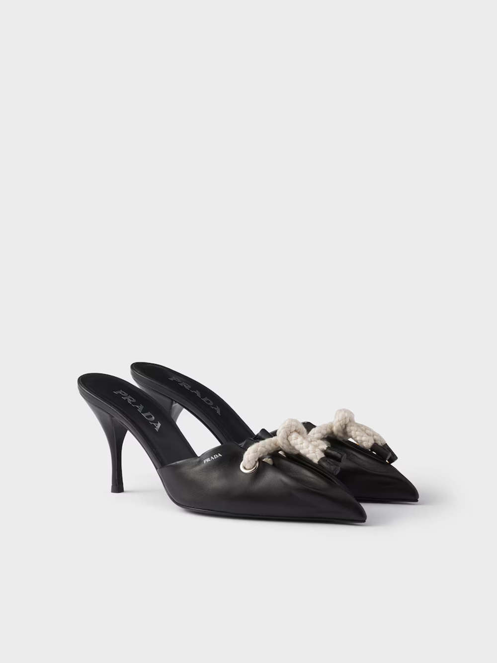 Prada Black Nappa Leather Rope Detail  Sandals - ACCEXO