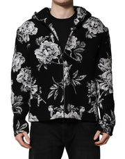 Dolce & Gabbana Black Wool Floral Printed Men Hooded Jacket - ACCEXO
