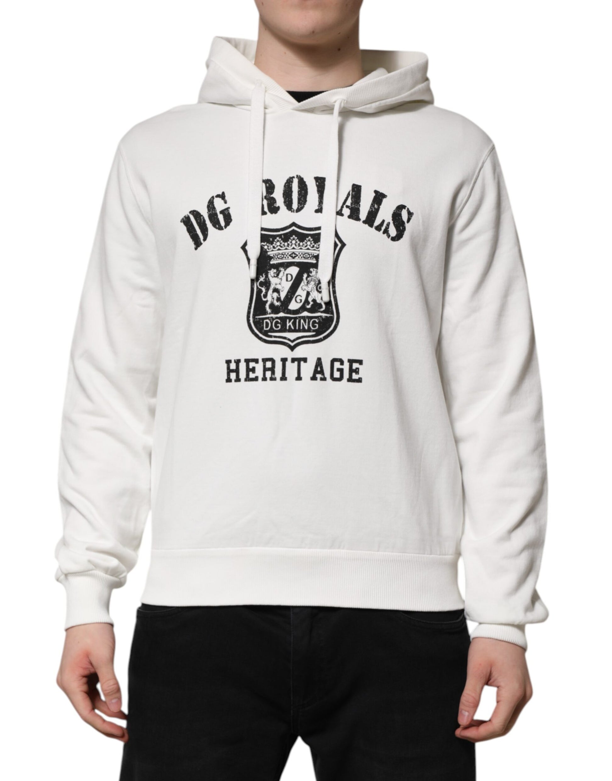 Dolce & Gabbana White Cotton DG ROYAL Print Hooded Sweater - ACCEXO