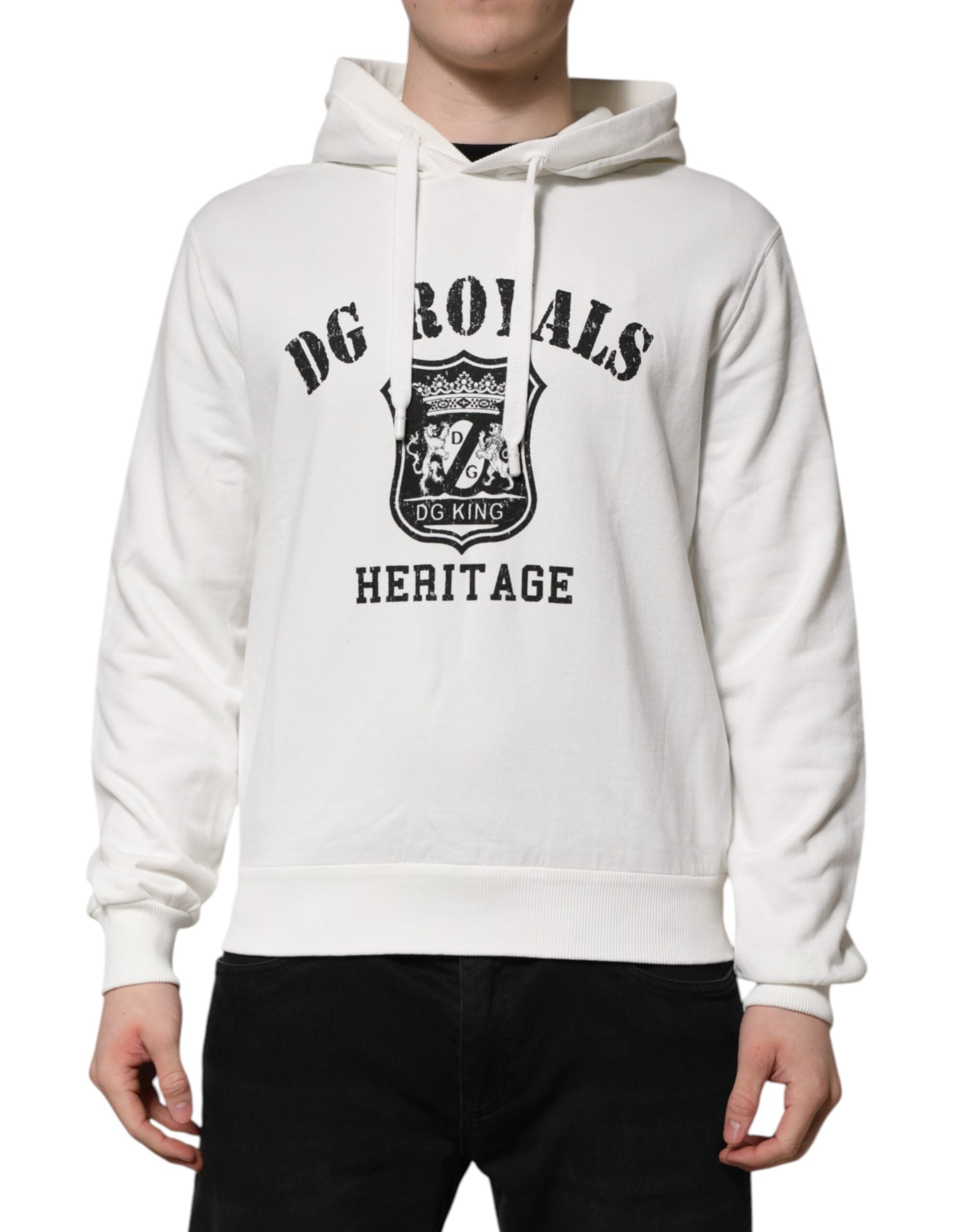Dolce & Gabbana White Cotton DG ROYAL Print Hooded Sweater - ACCEXO