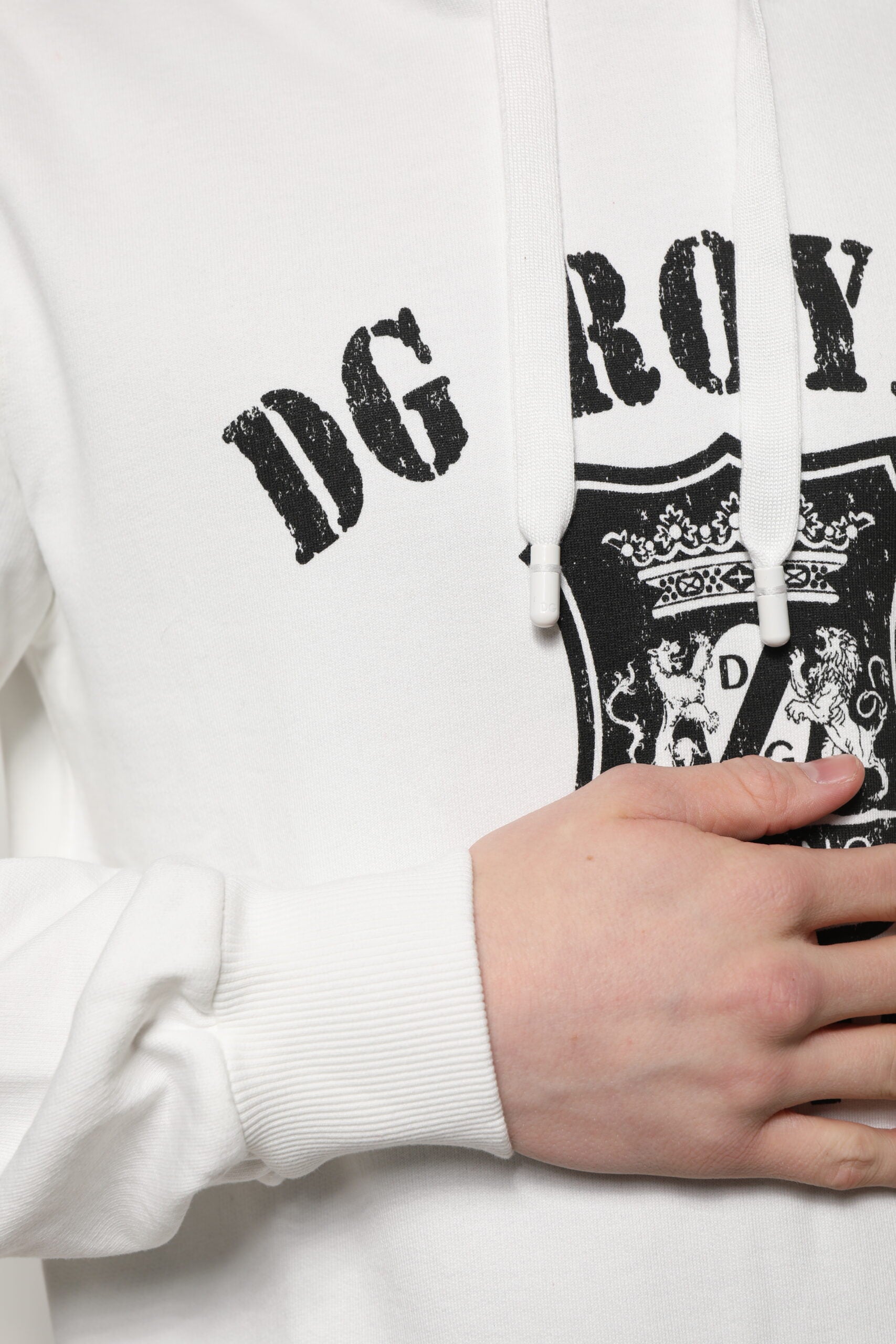 Dolce & Gabbana White Cotton DG ROYAL Print Hooded Sweater - ACCEXO