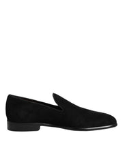 Dolce & Gabbana Black Suede Slip On Loafers Formal Shoes for Men
