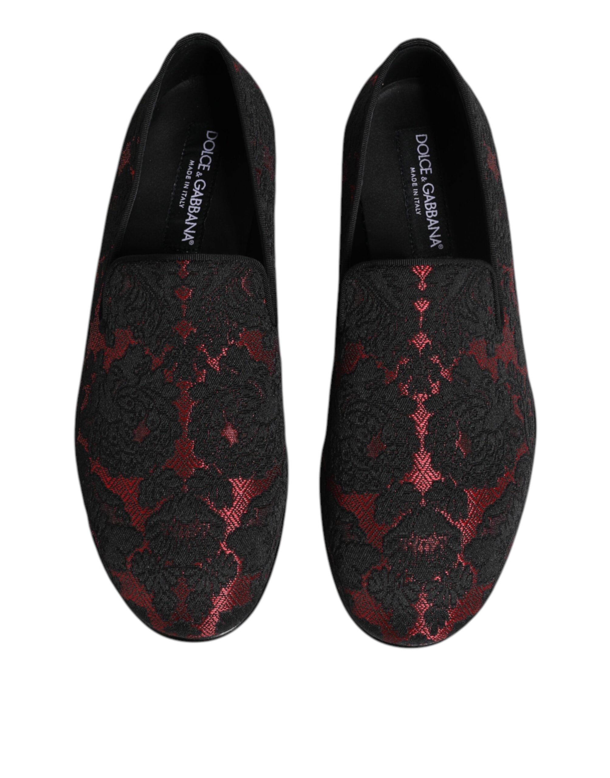 Dolce & Gabbana Red Black Jacquard Slip On Loafers Shoes - ACCEXO