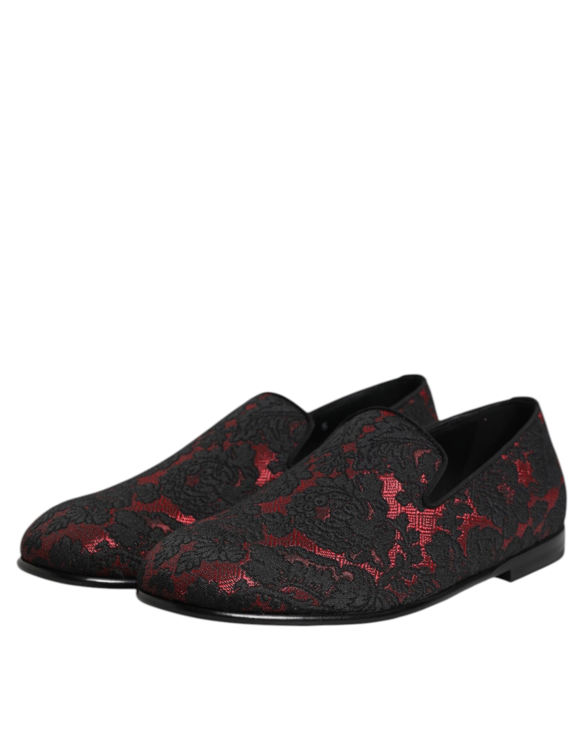 Dolce & Gabbana Red Black Jacquard Slip On Loafers Shoes - ACCEXO